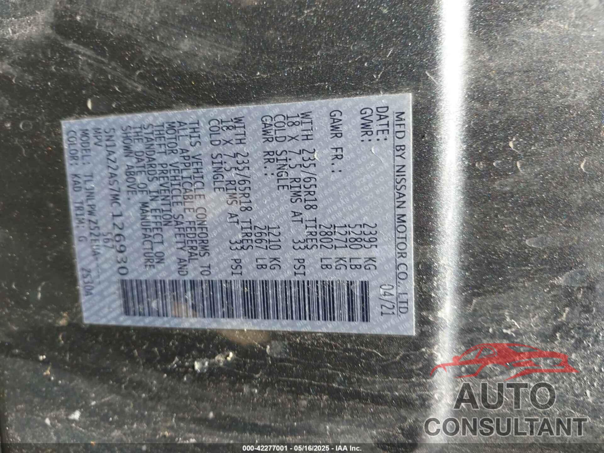 NISSAN MURANO 2021 - 5N1AZ2AS7MC126930