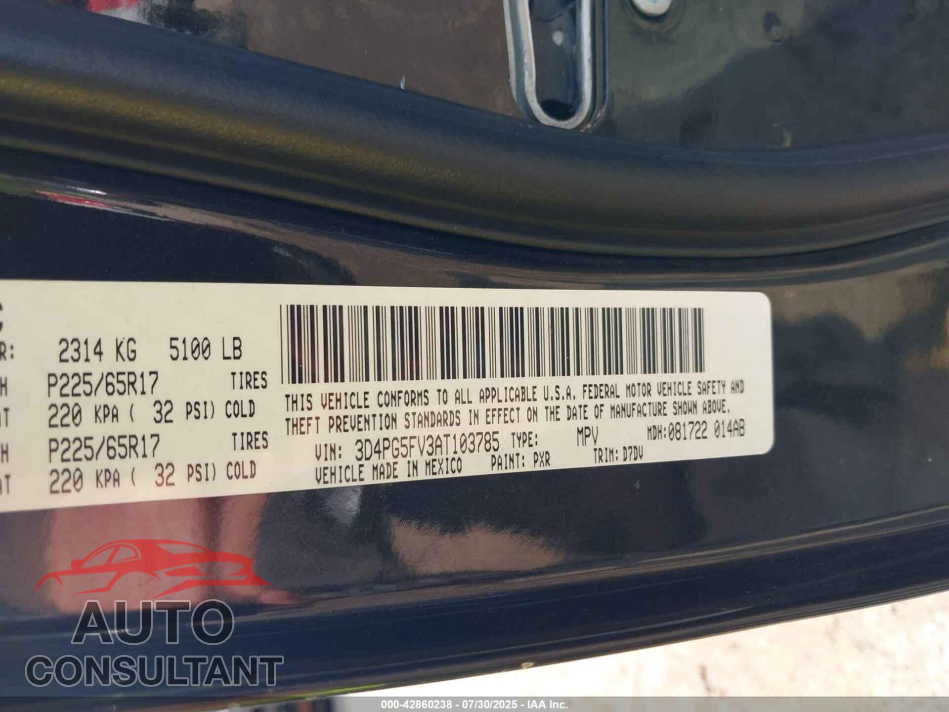 DODGE JOURNEY 2010 - 3D4PG5FV3AT103785
