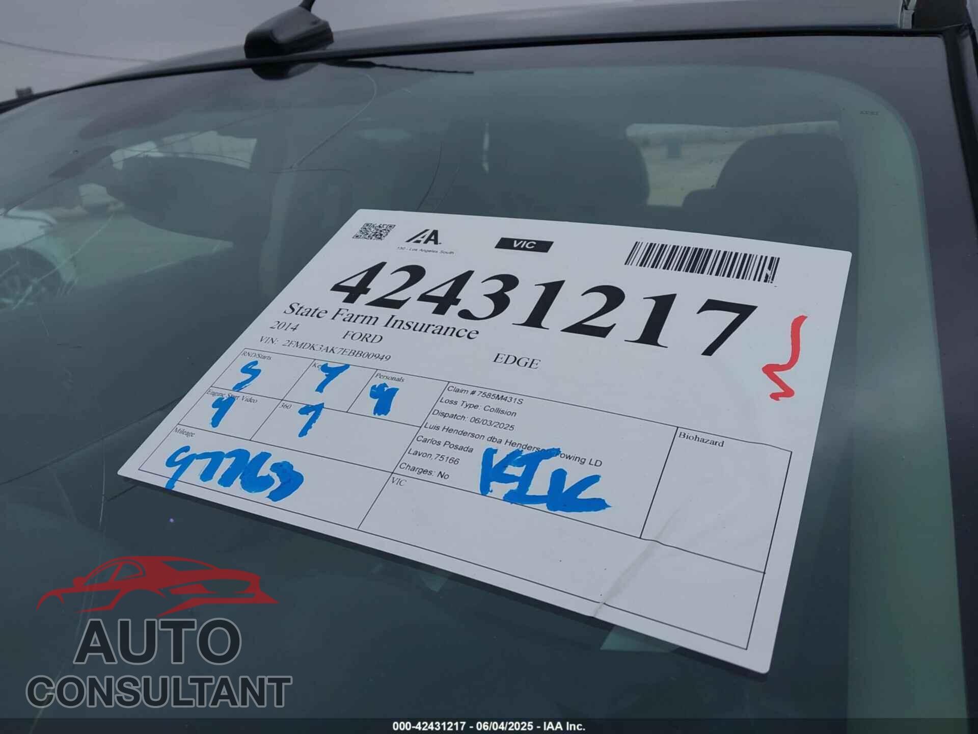 FORD EDGE 2014 - 2FMDK3AK7EBB00949