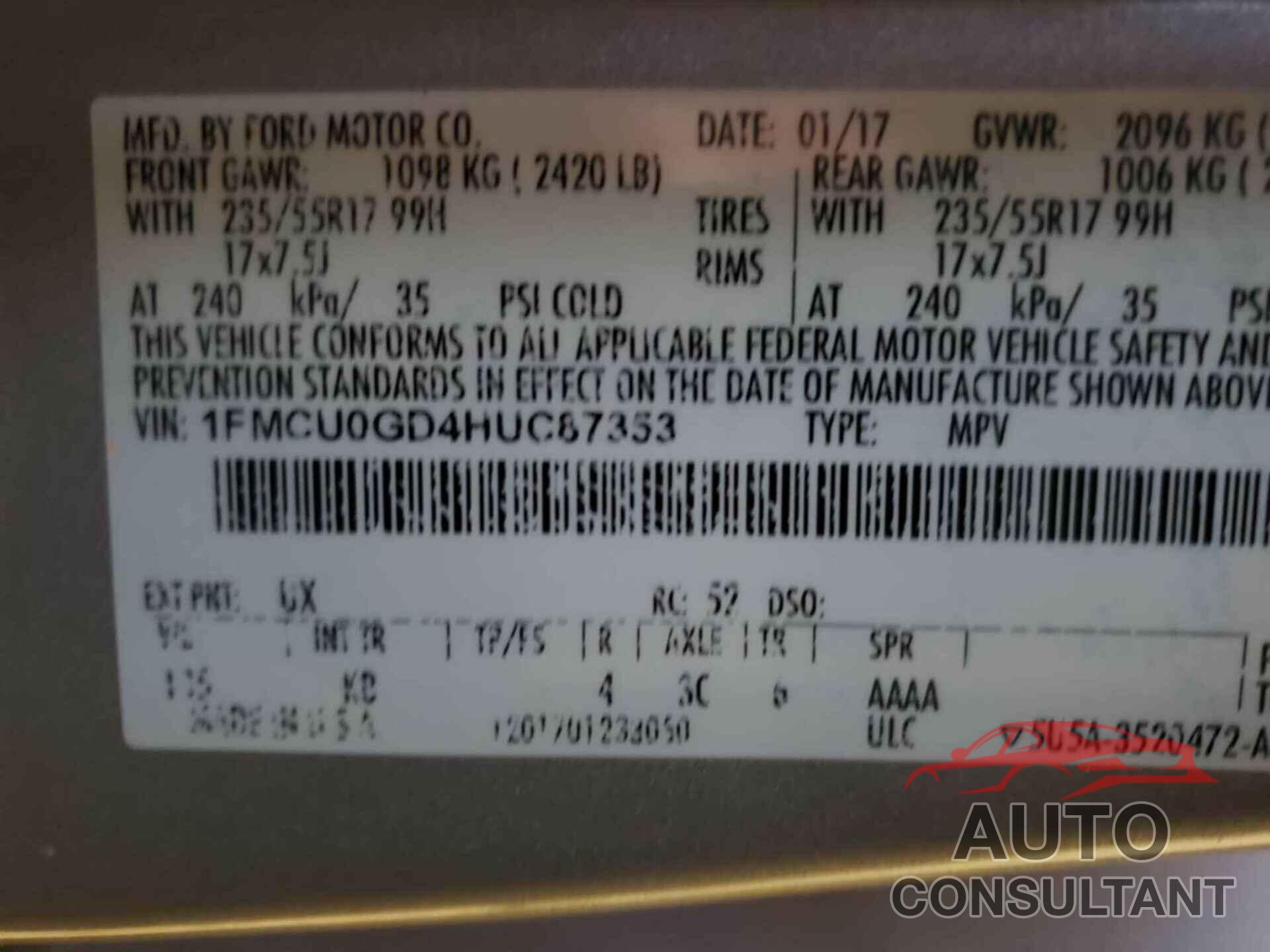 FORD ESCAPE 2017 - 1FMCU0GD4HUC87353