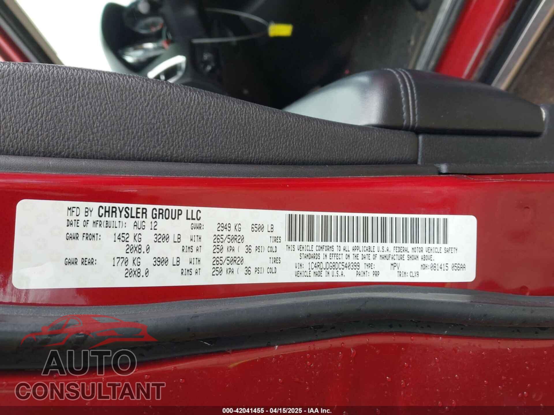 DODGE DURANGO 2013 - 1C4RDJDG8DC540399
