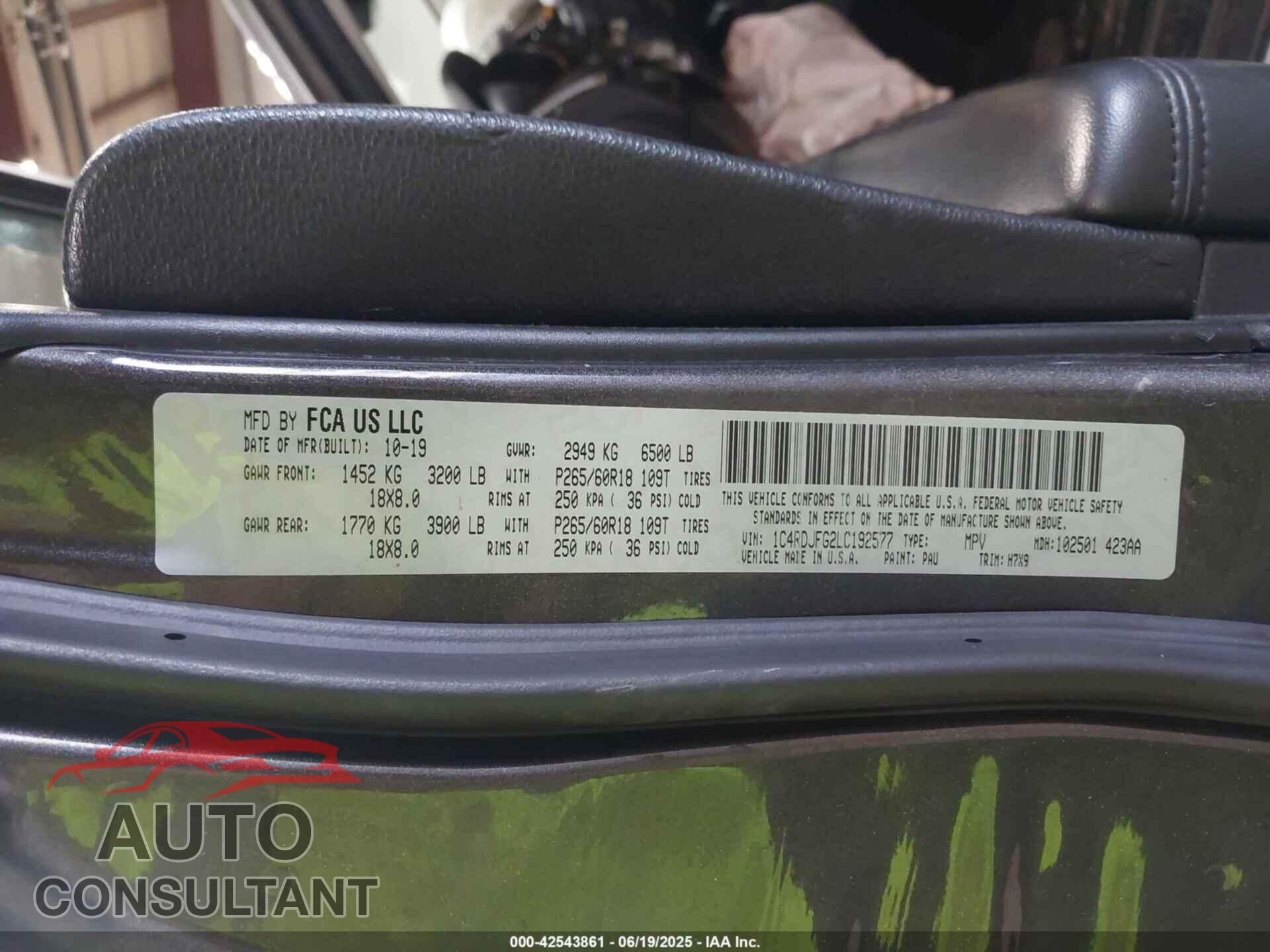 DODGE DURANGO 2020 - 1C4RDJFG2LC192577