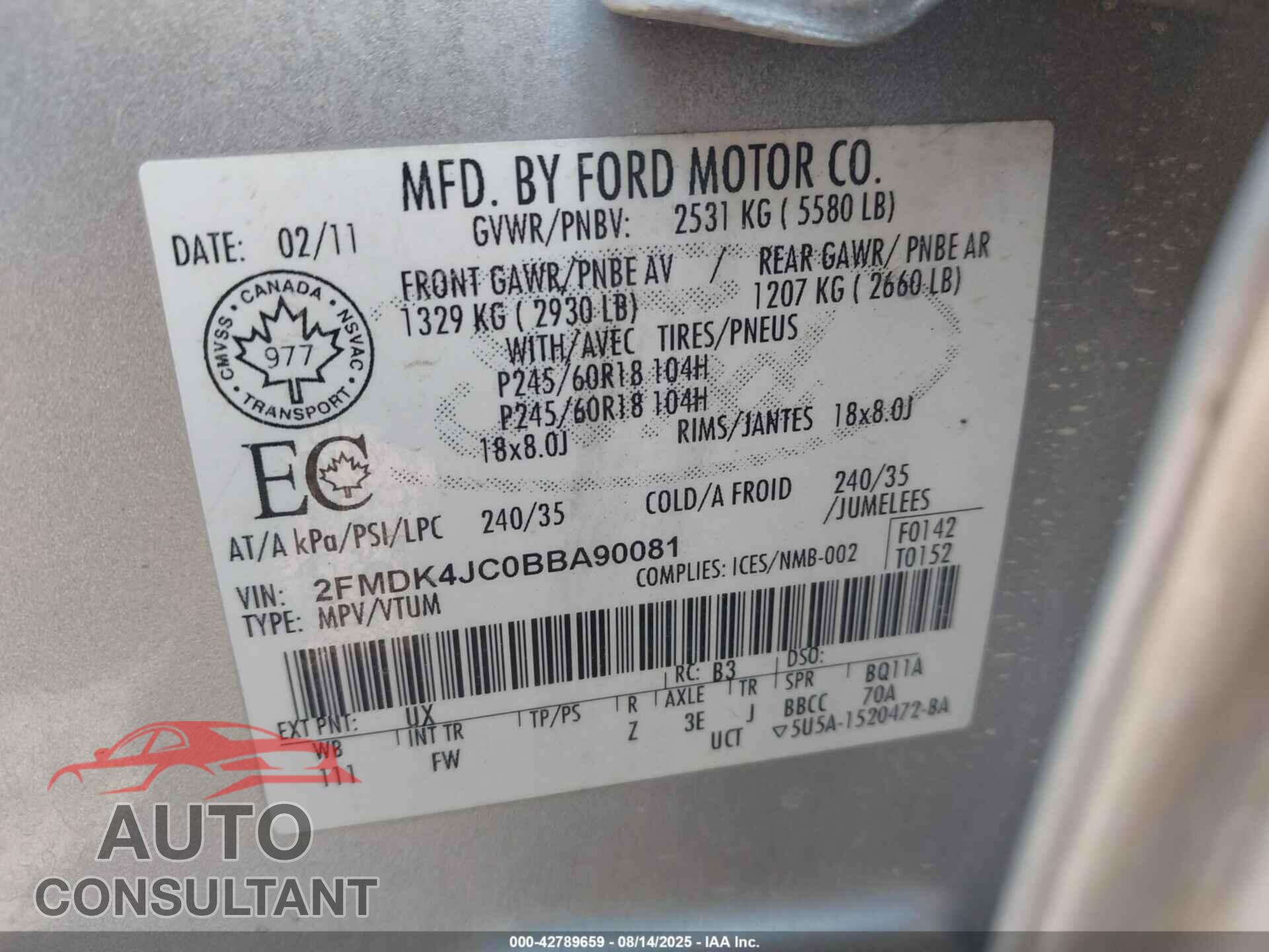 FORD EDGE 2011 - 2FMDK4JC0BBA90081