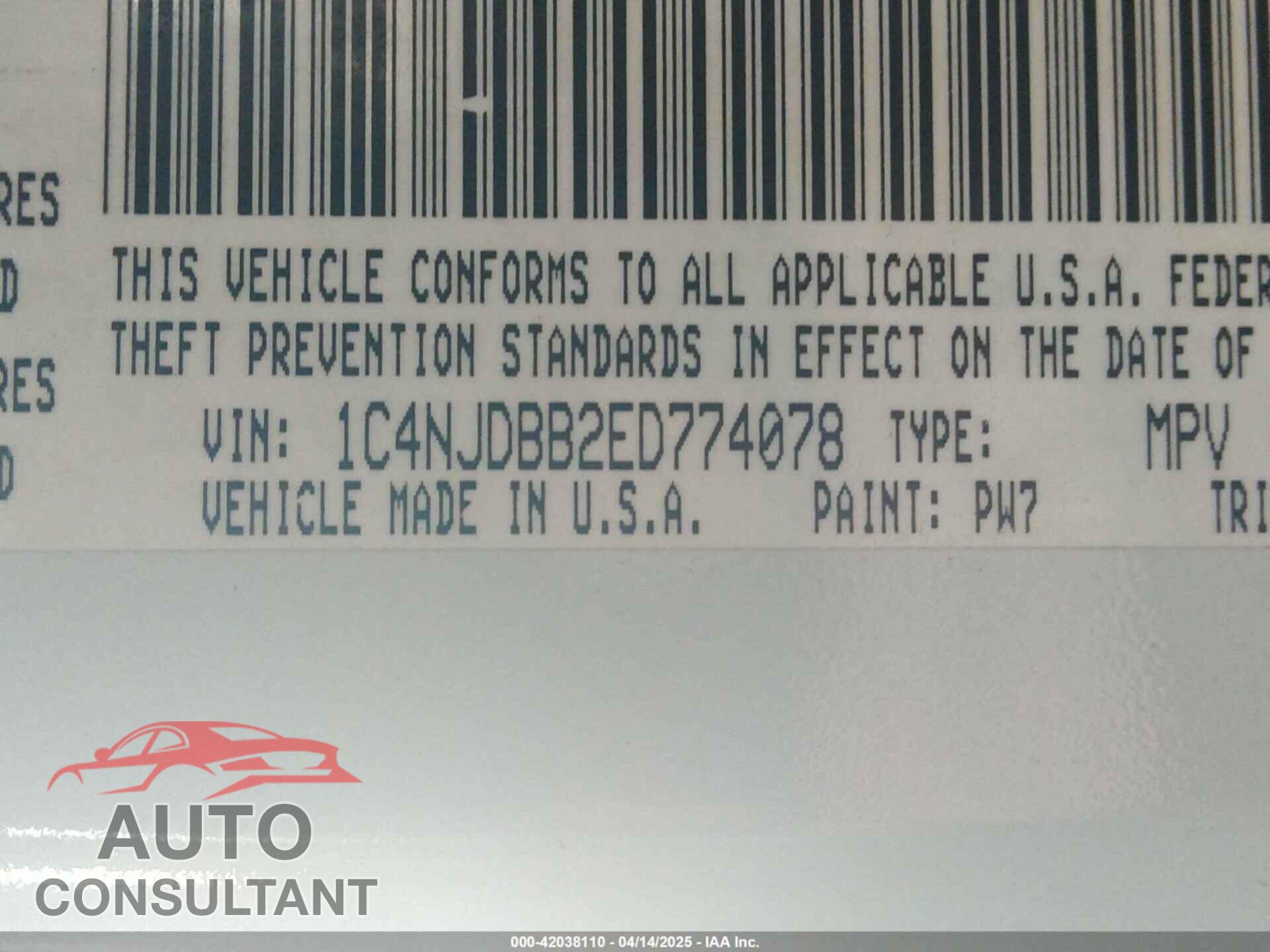 JEEP COMPASS 2014 - 1C4NJDBB2ED774078