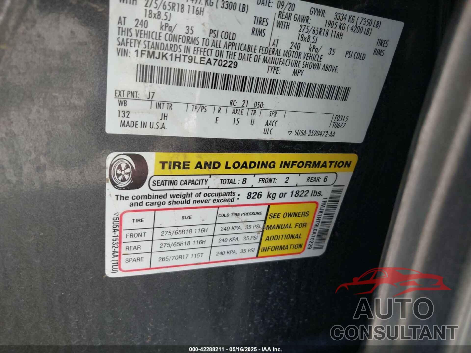 FORD EXPEDITION 2020 - 1FMJK1HT9LEA70229