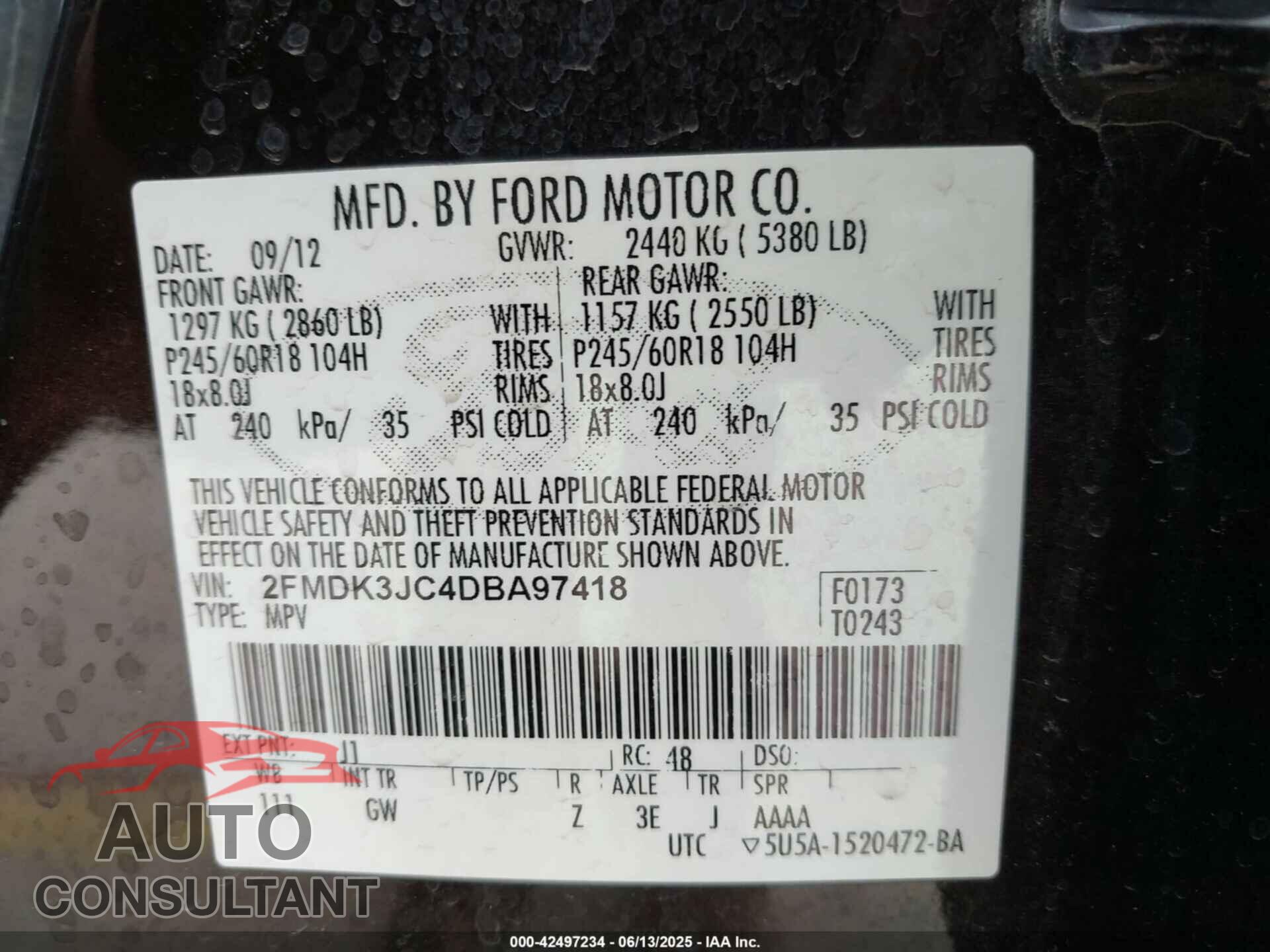 FORD EDGE 2013 - 2FMDK3JC4DBA97418