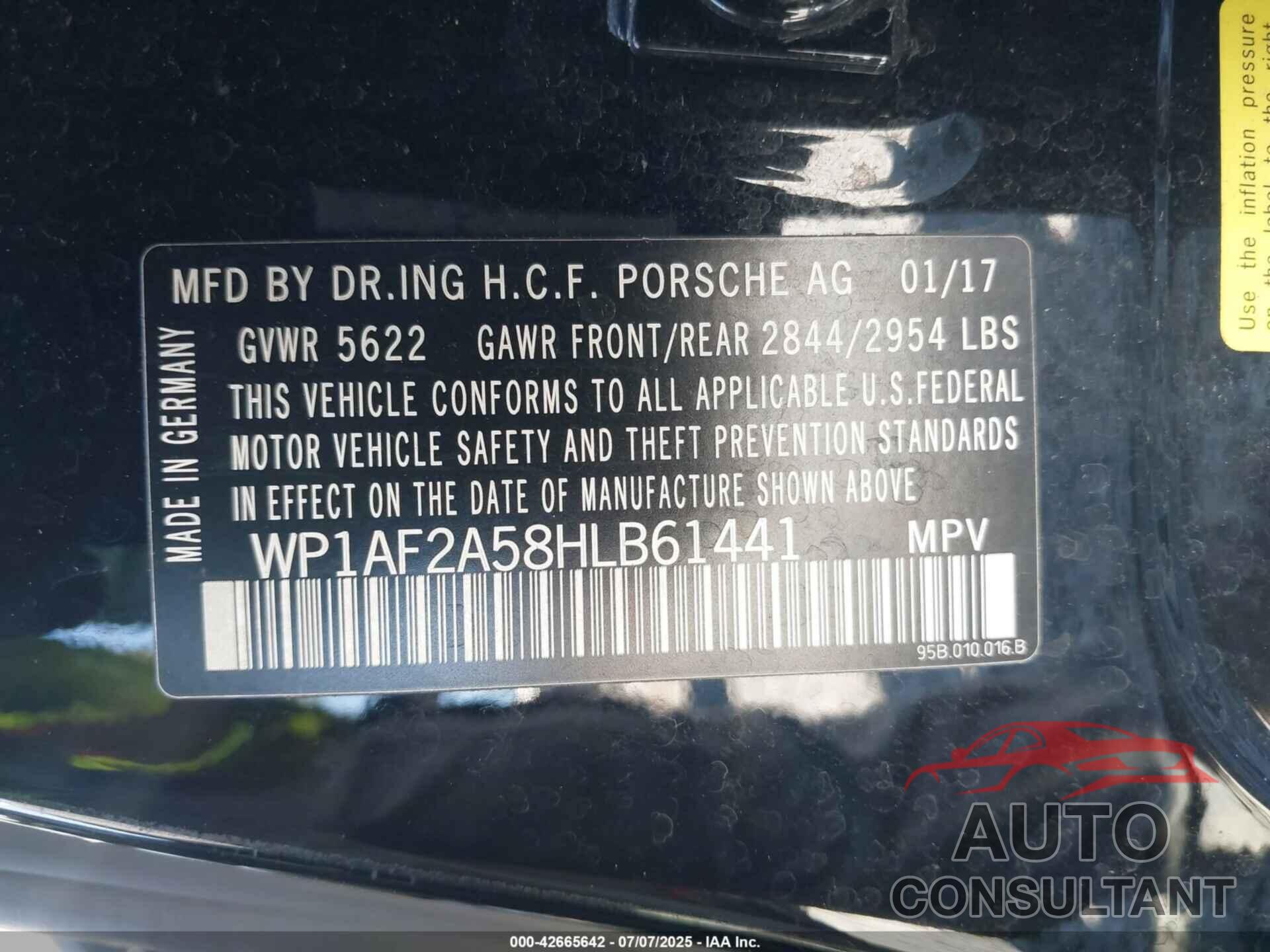 PORSCHE MACAN 2017 - WP1AF2A58HLB61441