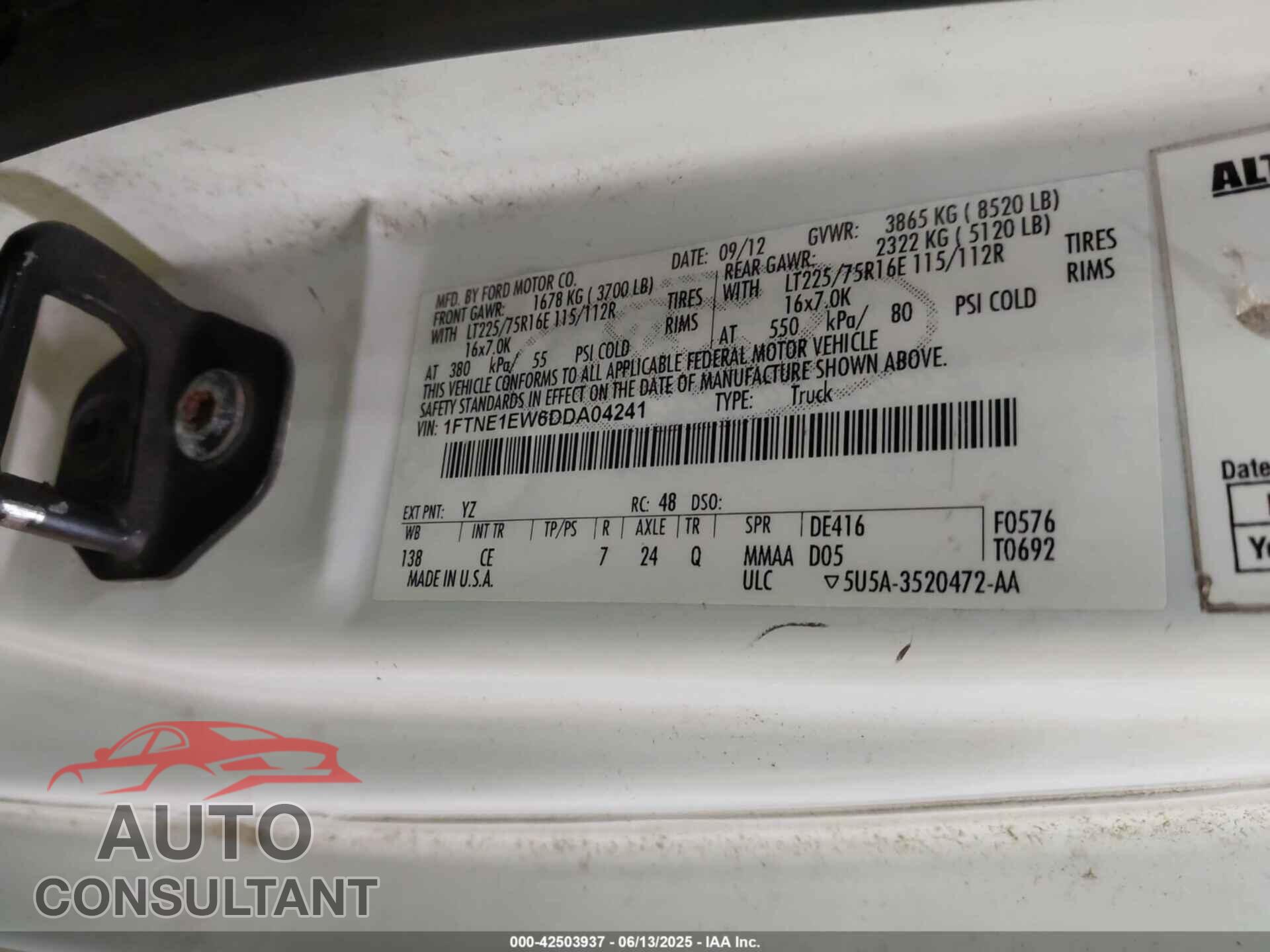 FORD E-150 2013 - 1FTNE1EW6DDA04241