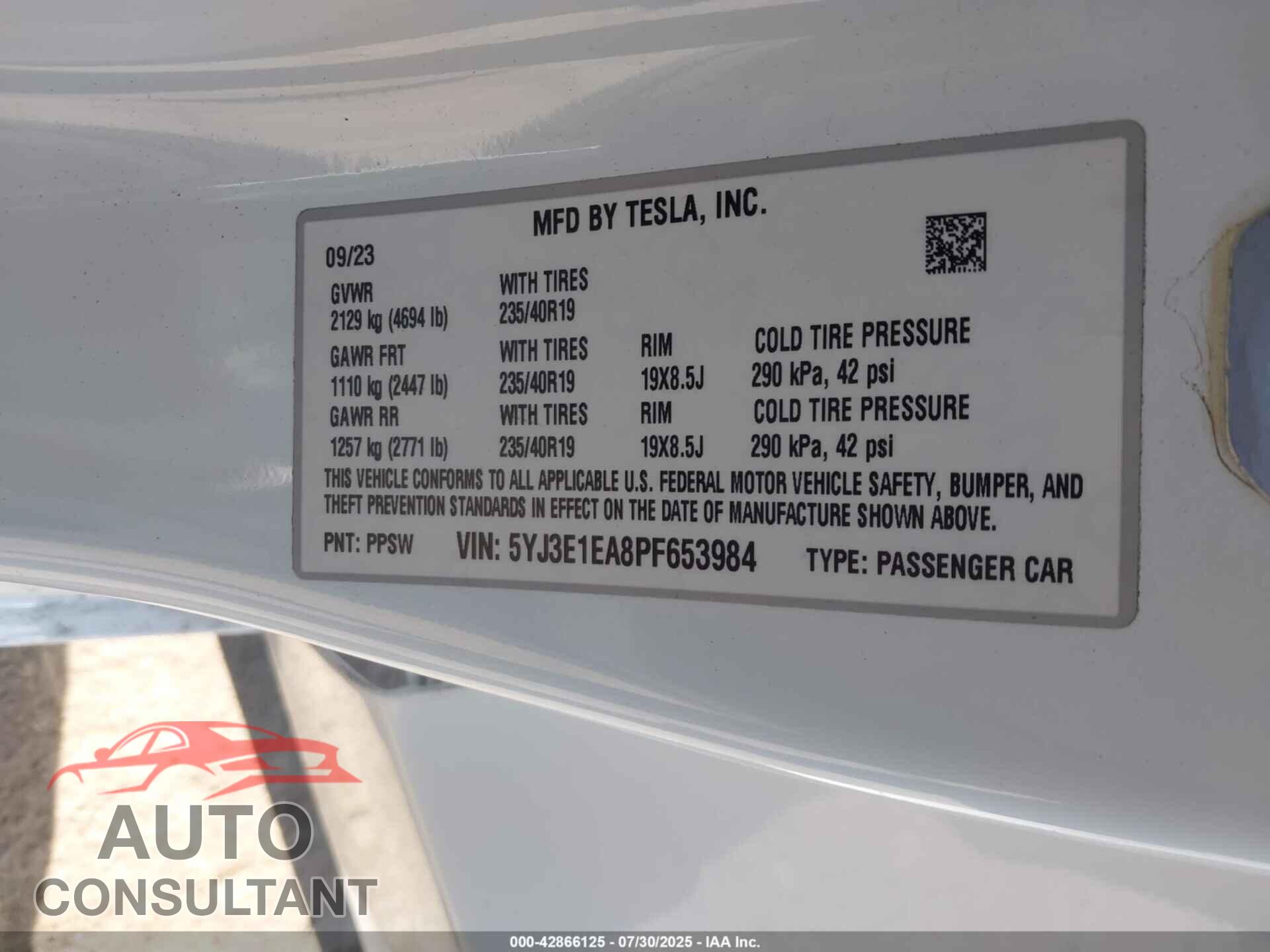TESLA MODEL 3 2023 - 5YJ3E1EA8PF653984
