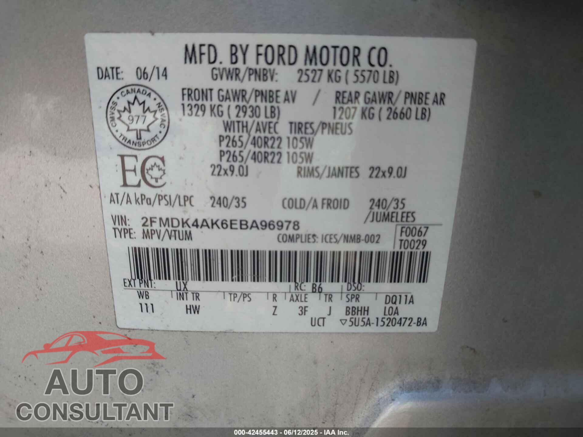 FORD EDGE 2014 - 2FMDK4AK6EBA96978