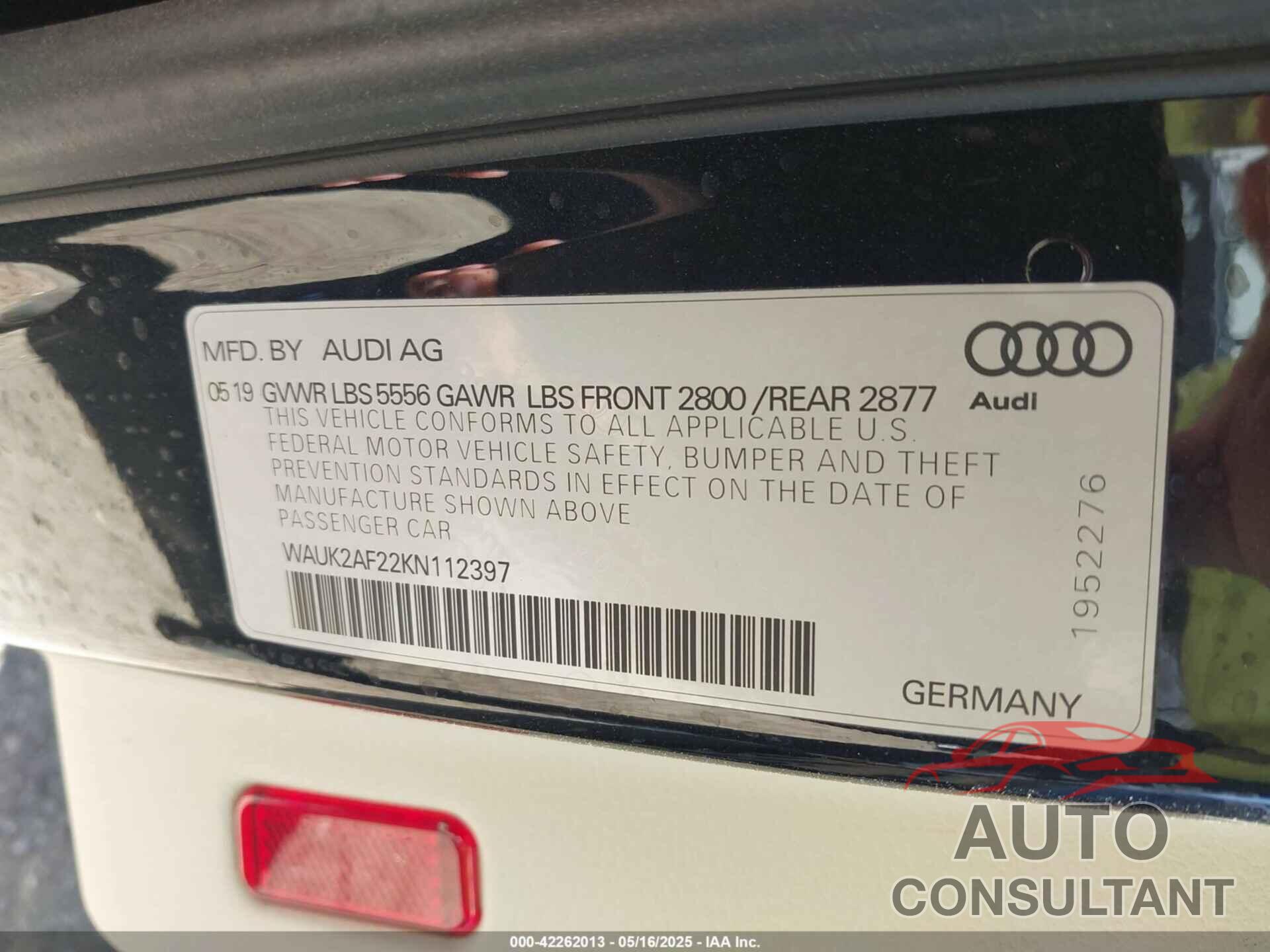 AUDI A6 2019 - WAUK2AF22KN112397