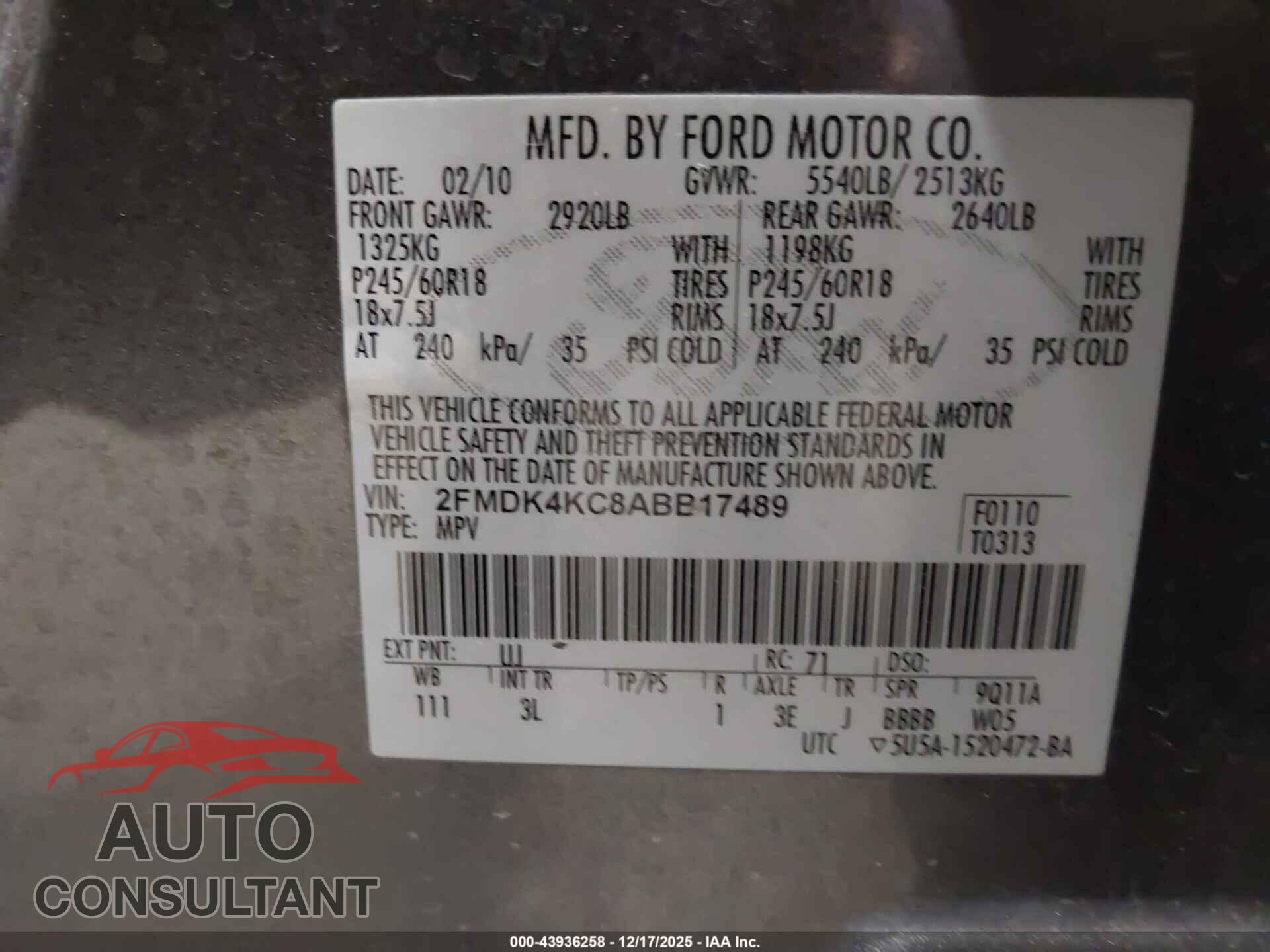FORD EDGE 2010 - 2FMDK4KC8ABB17489