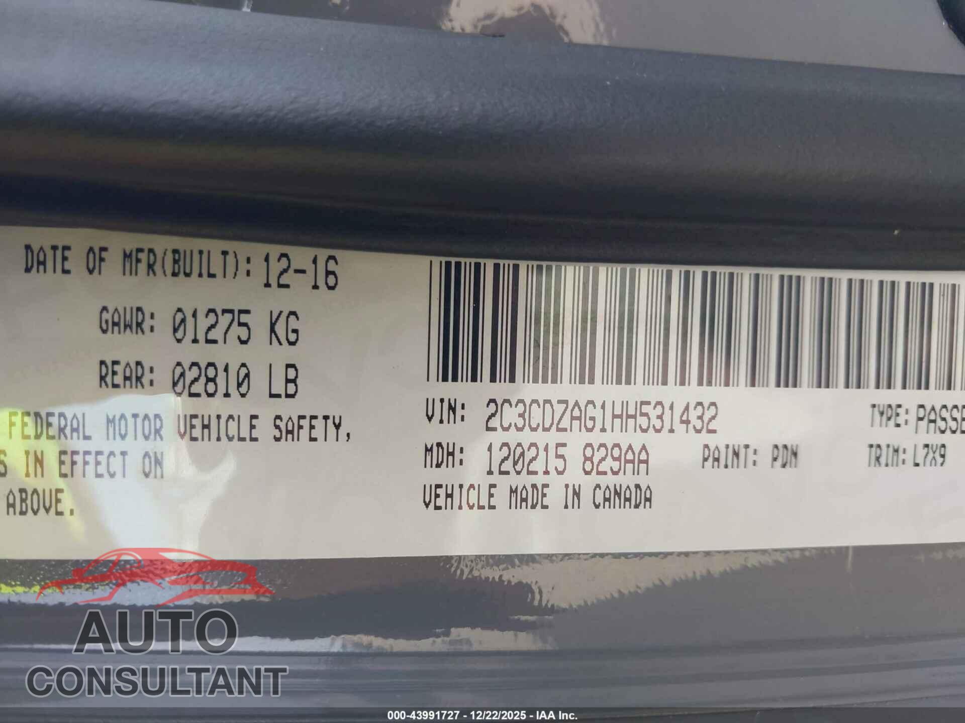 DODGE CHALLENGER 2017 - 2C3CDZAG1HH531432