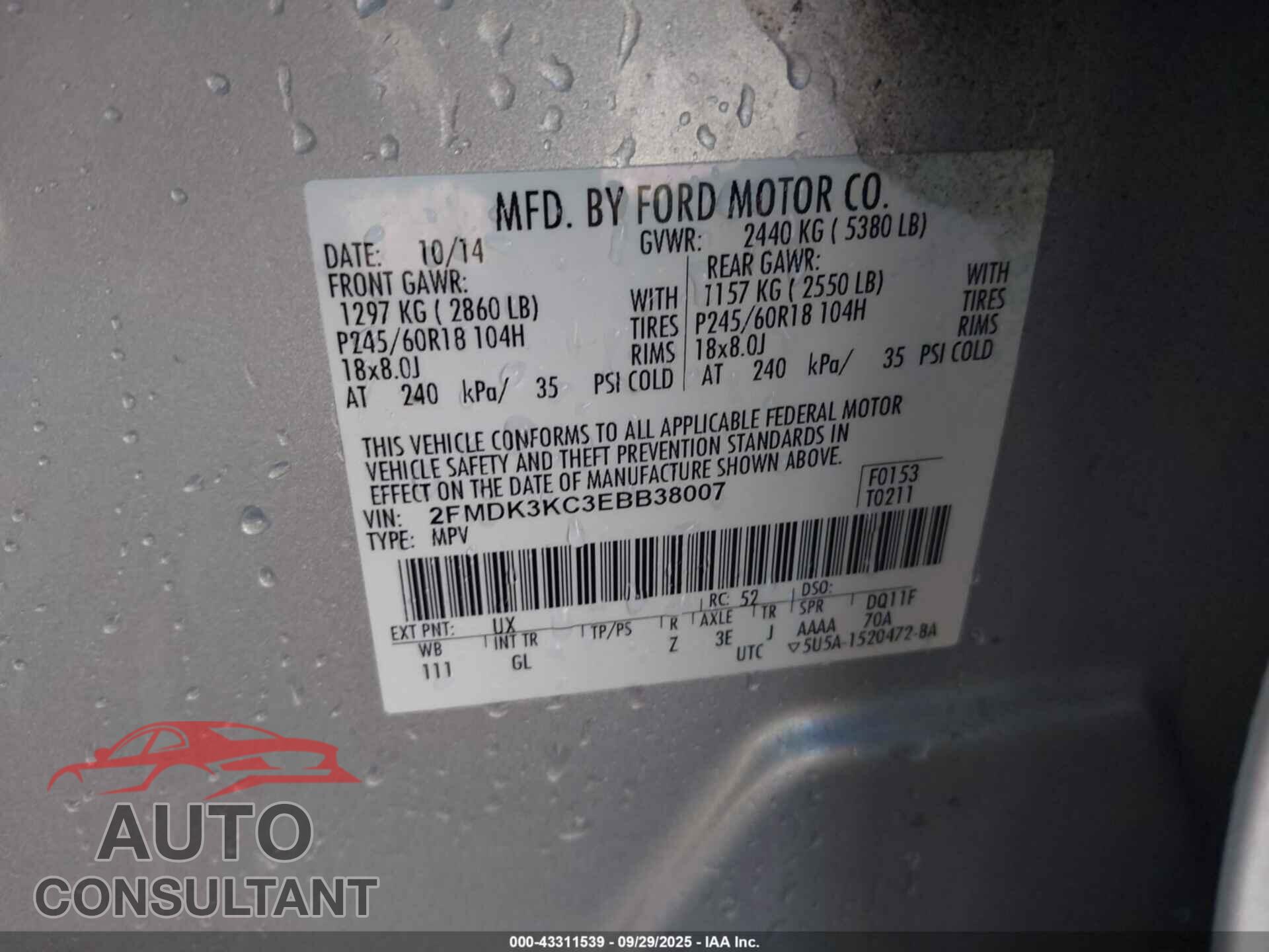 FORD EDGE 2014 - 2FMDK3KC3EBB38007