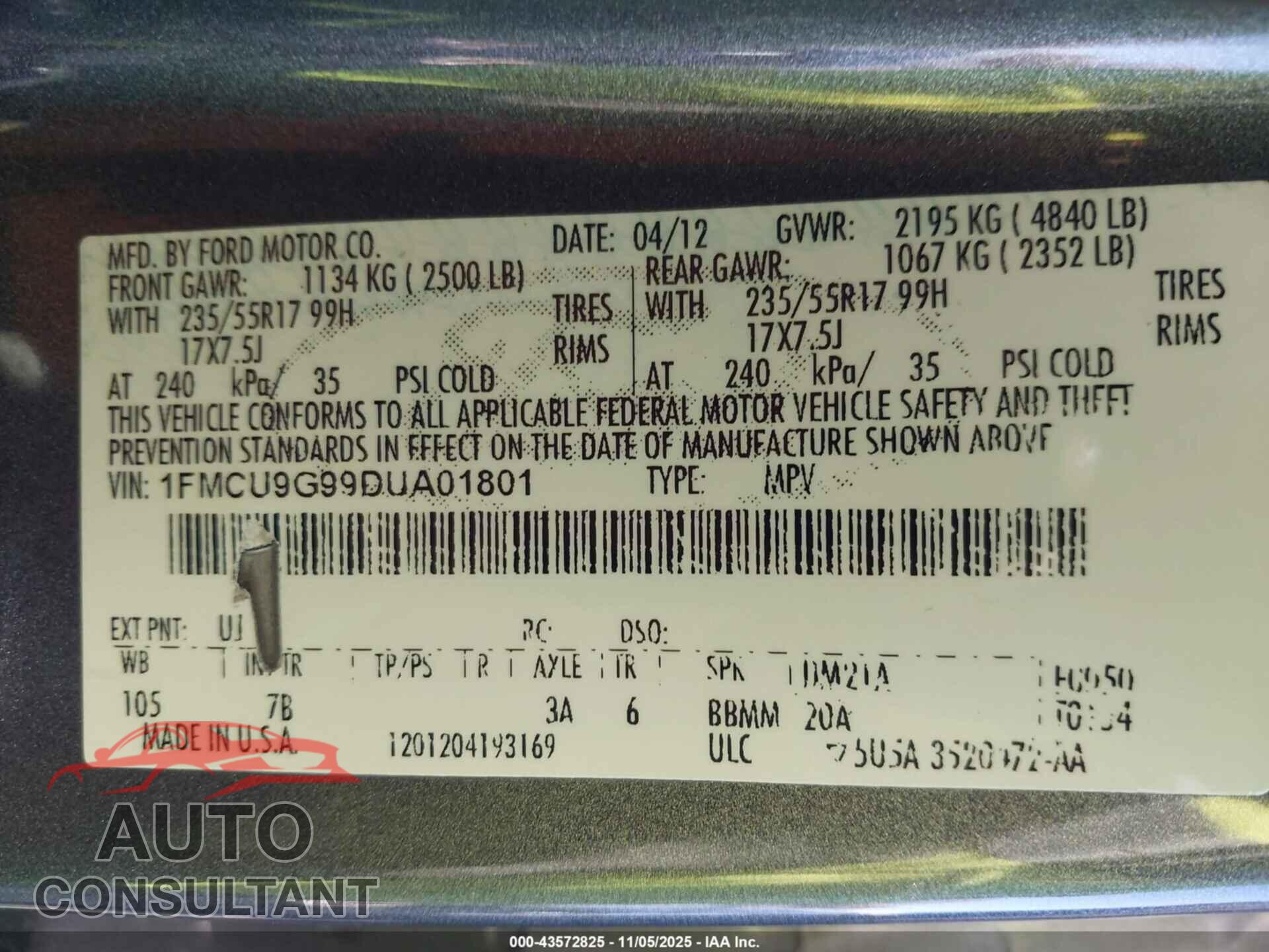 FORD ESCAPE 2013 - 1FMCU9G99DUA01801