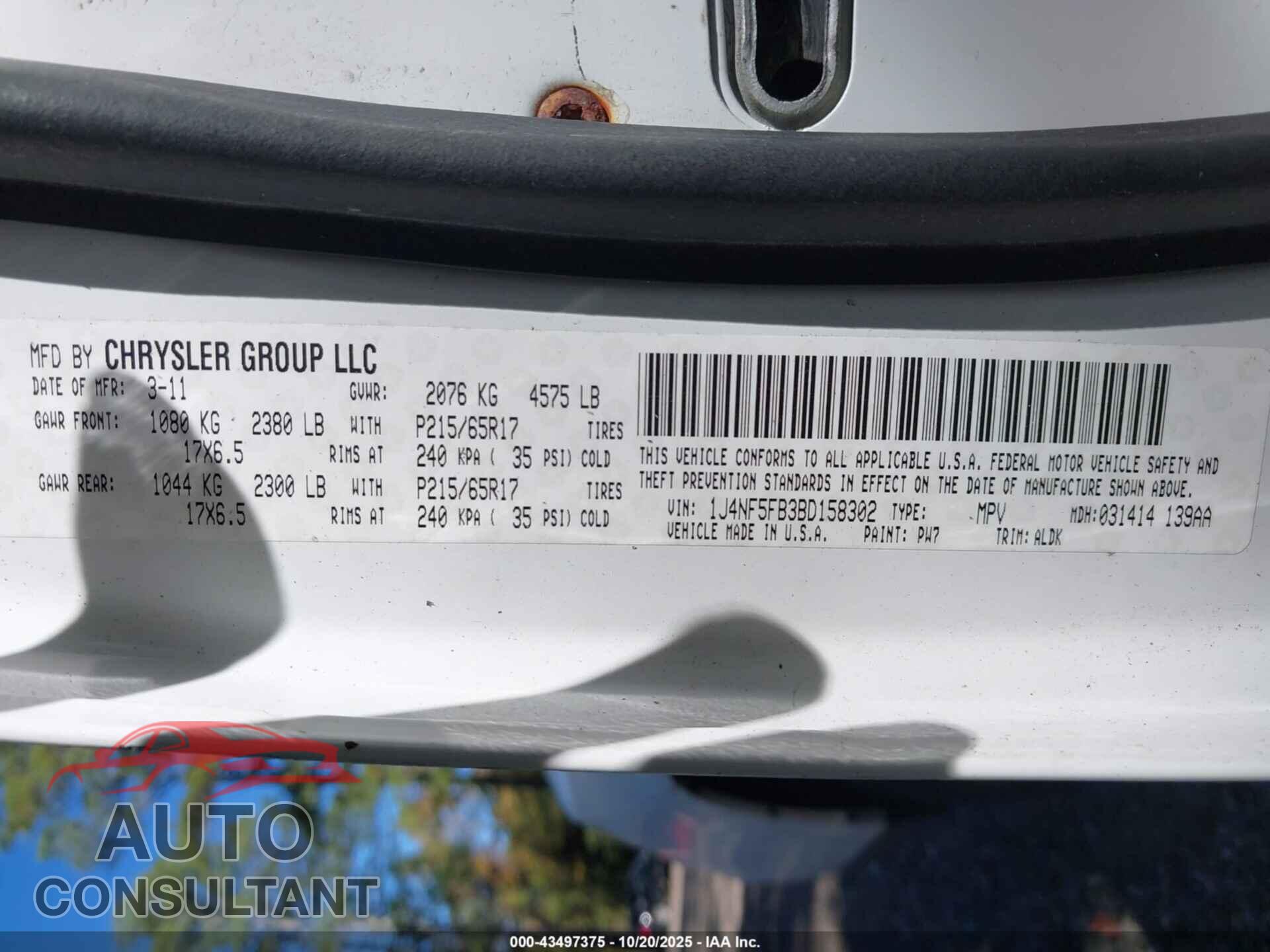 JEEP COMPASS 2011 - 1J4NF5FB3BD158302