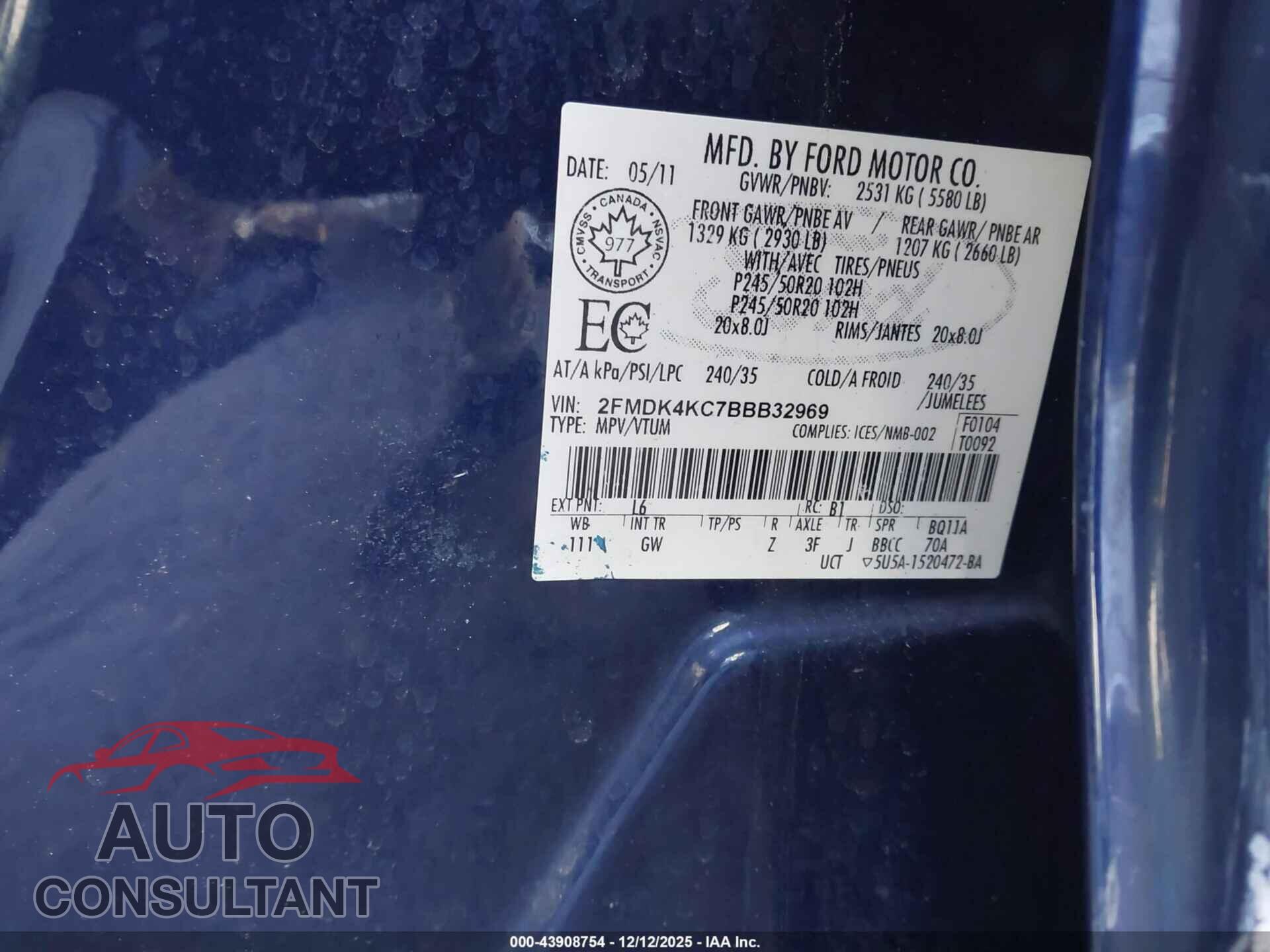 FORD EDGE 2011 - 2FMDK4KC7BBB32969