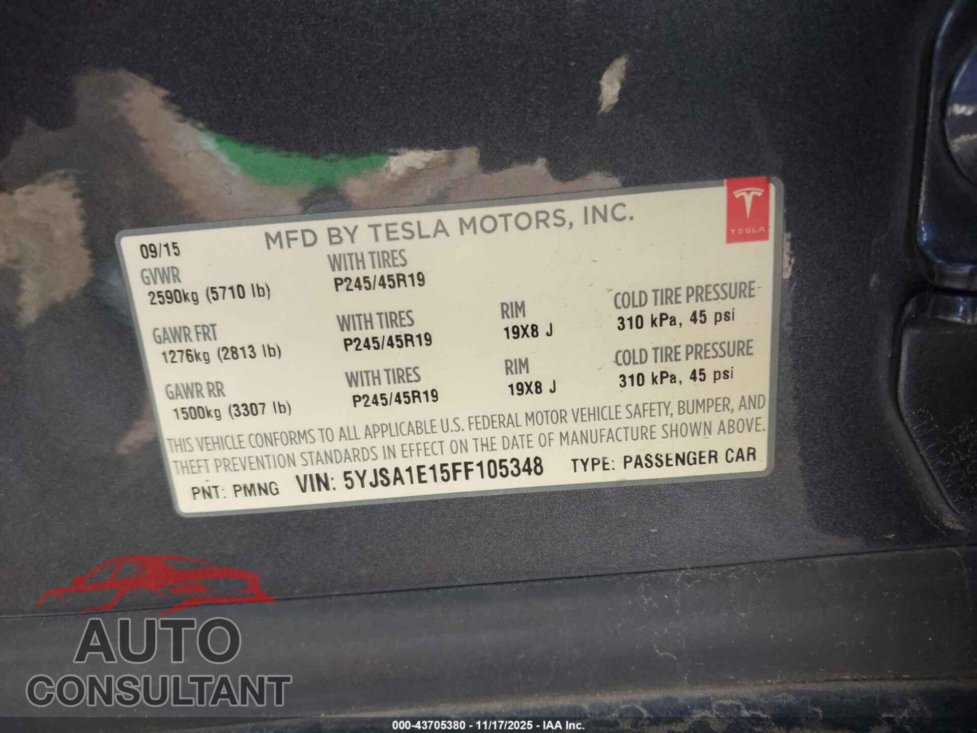 TESLA MODEL S 2015 - 5YJSA1E15FF105348