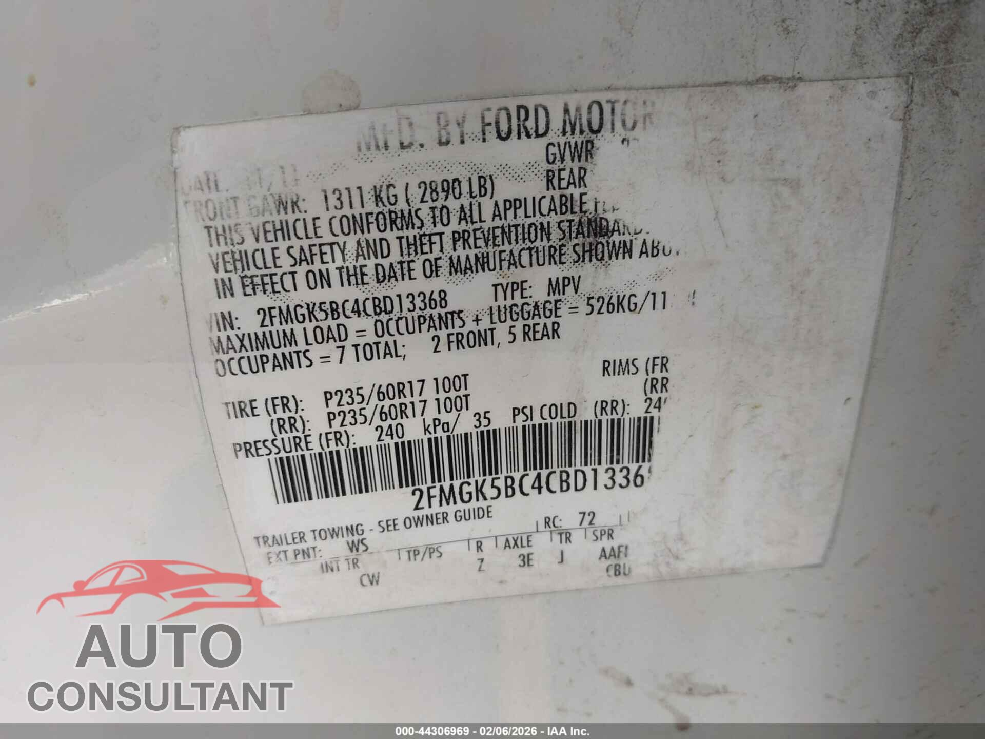FORD FLEX 2012 - 2FMGK5BC4CBD13368