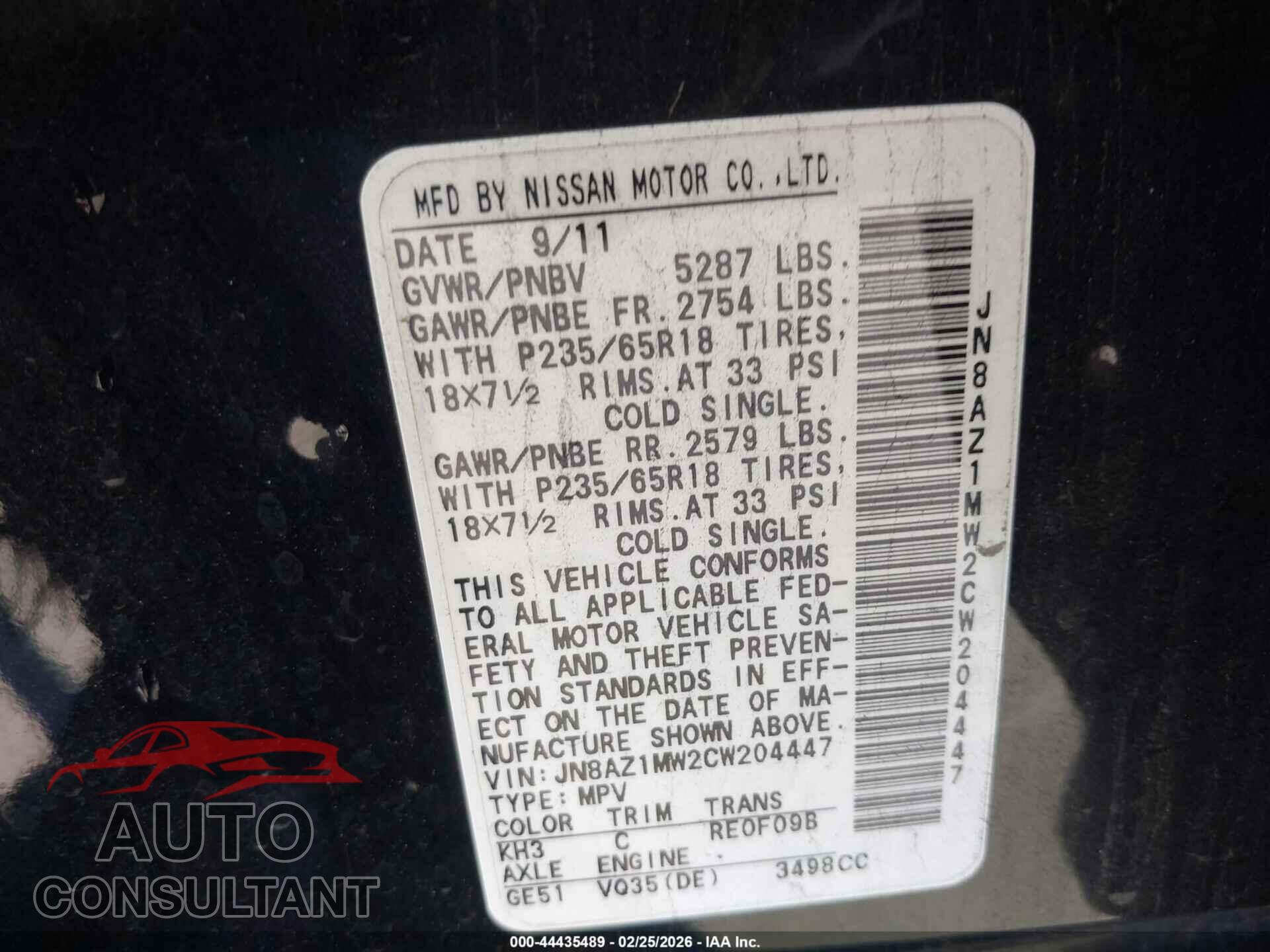 NISSAN MURANO 2012 - JN8AZ1MW2CW204447