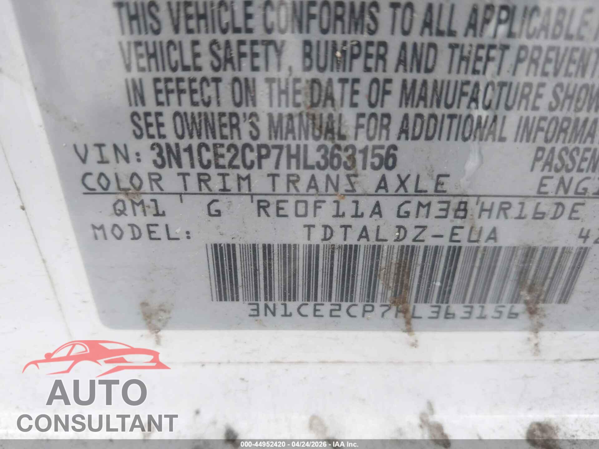 NISSAN VERSA NOTE 2017 - 3N1CE2CP7HL363156