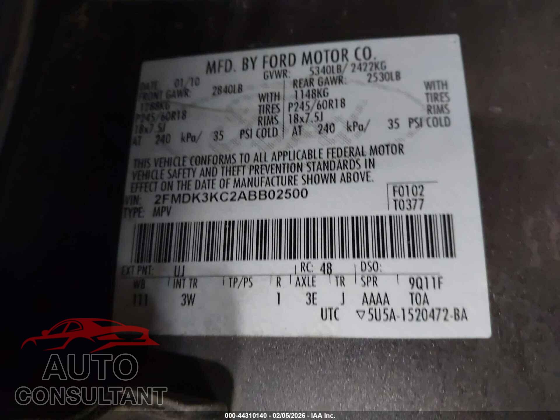 FORD EDGE 2010 - 2FMDK3KC2ABB02500