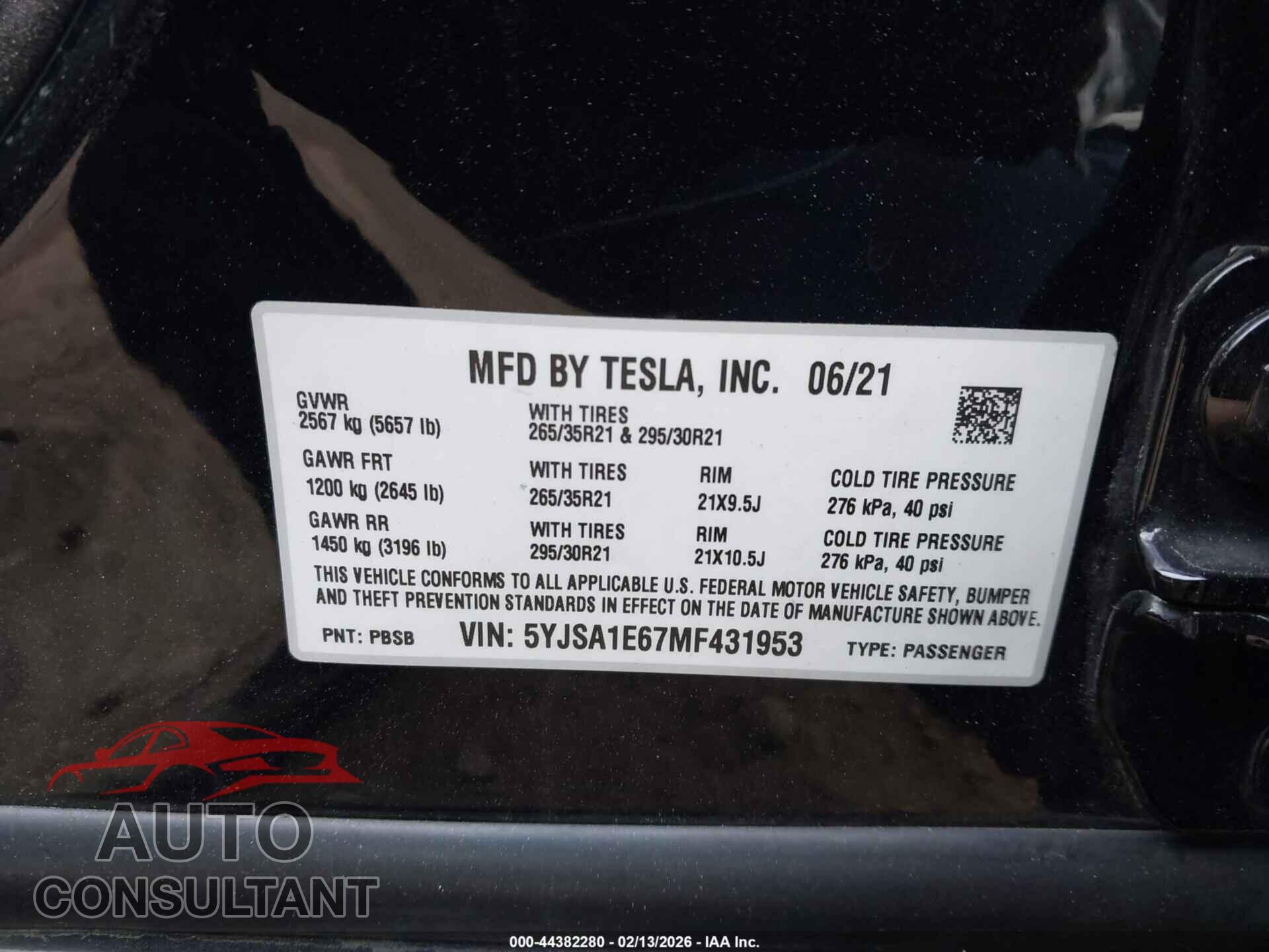 TESLA MODEL S 2021 - 5YJSA1E67MF431953
