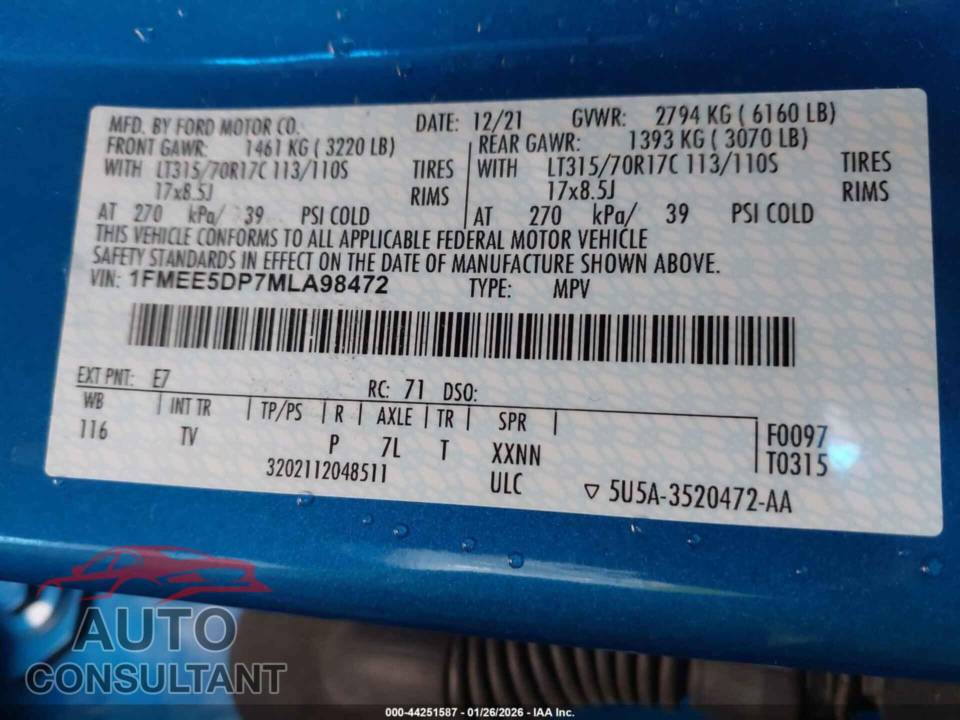 FORD BRONCO 2021 - 1FMEE5DP7MLA98472