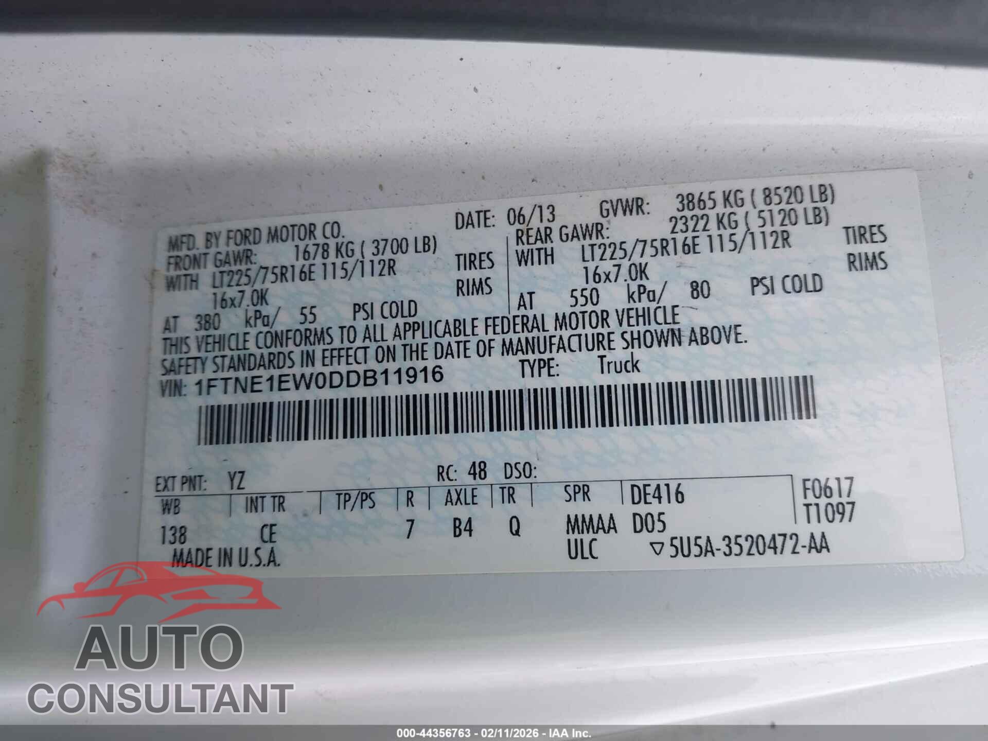 FORD E-150 2013 - 1FTNE1EW0DDB11916