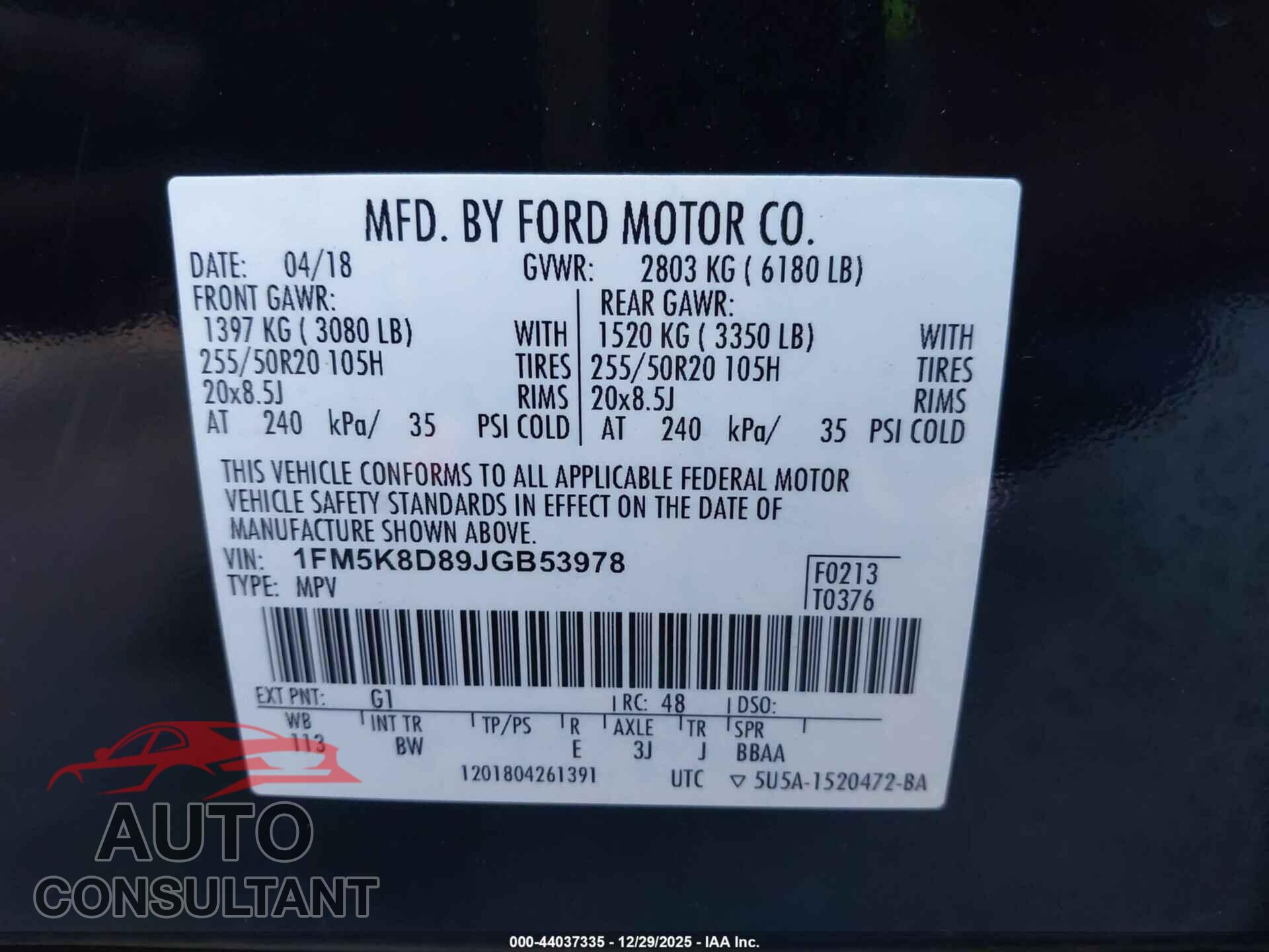 FORD EXPLORER 2018 - 1FM5K8D89JGB53978