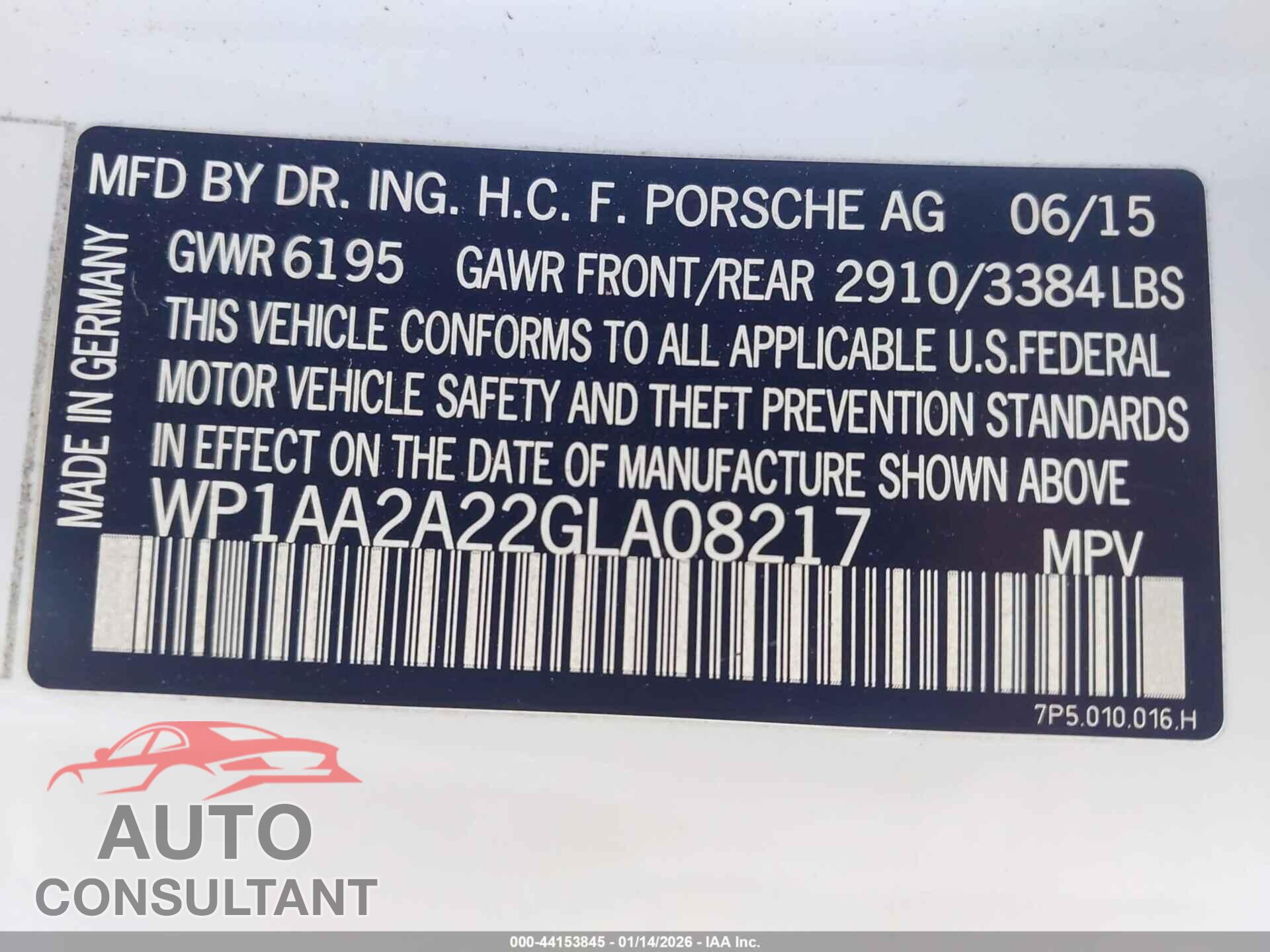 PORSCHE CAYENNE 2016 - WP1AA2A22GLA08217
