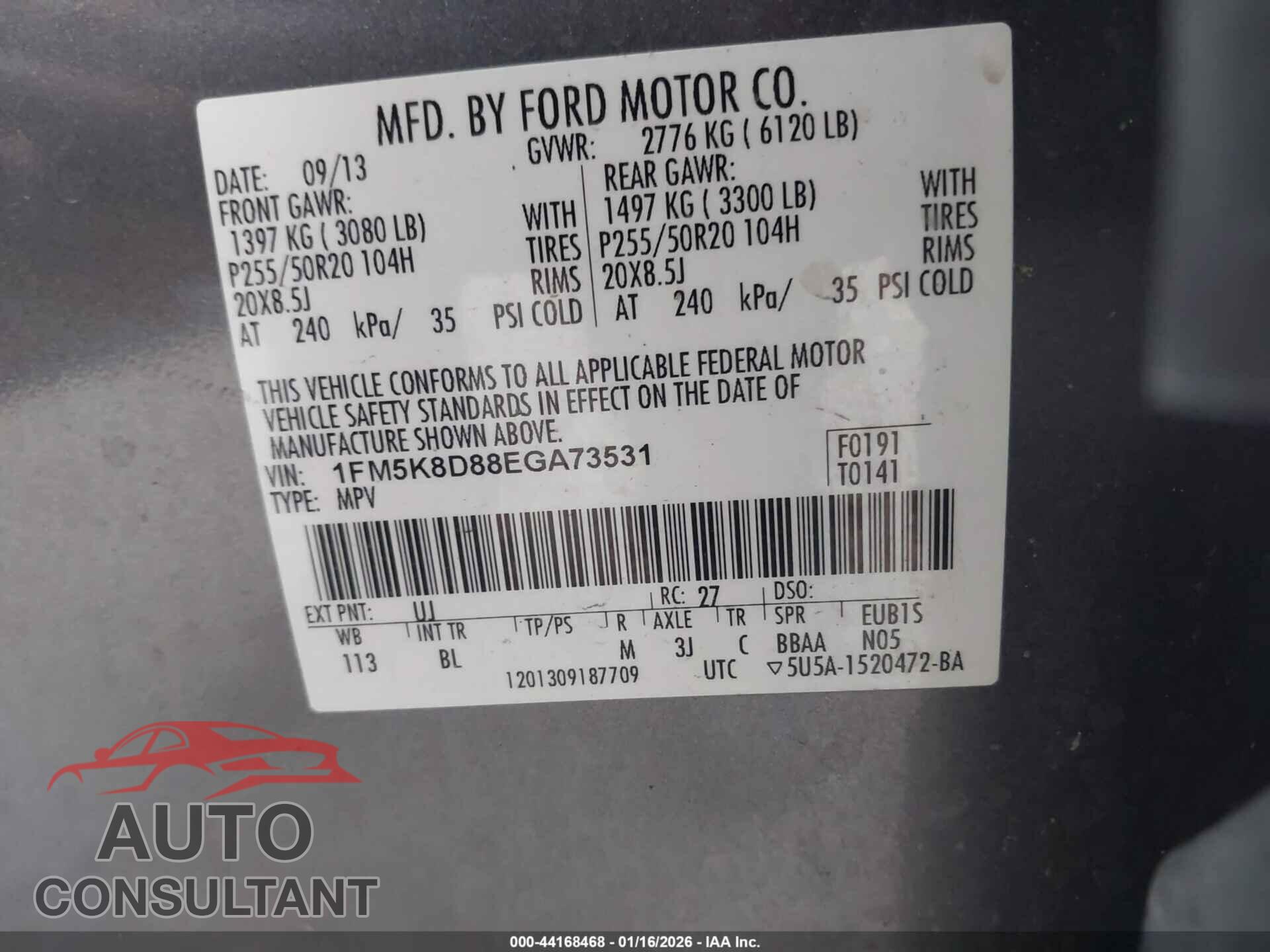 FORD EXPLORER 2014 - 1FM5K8D88EGA73531