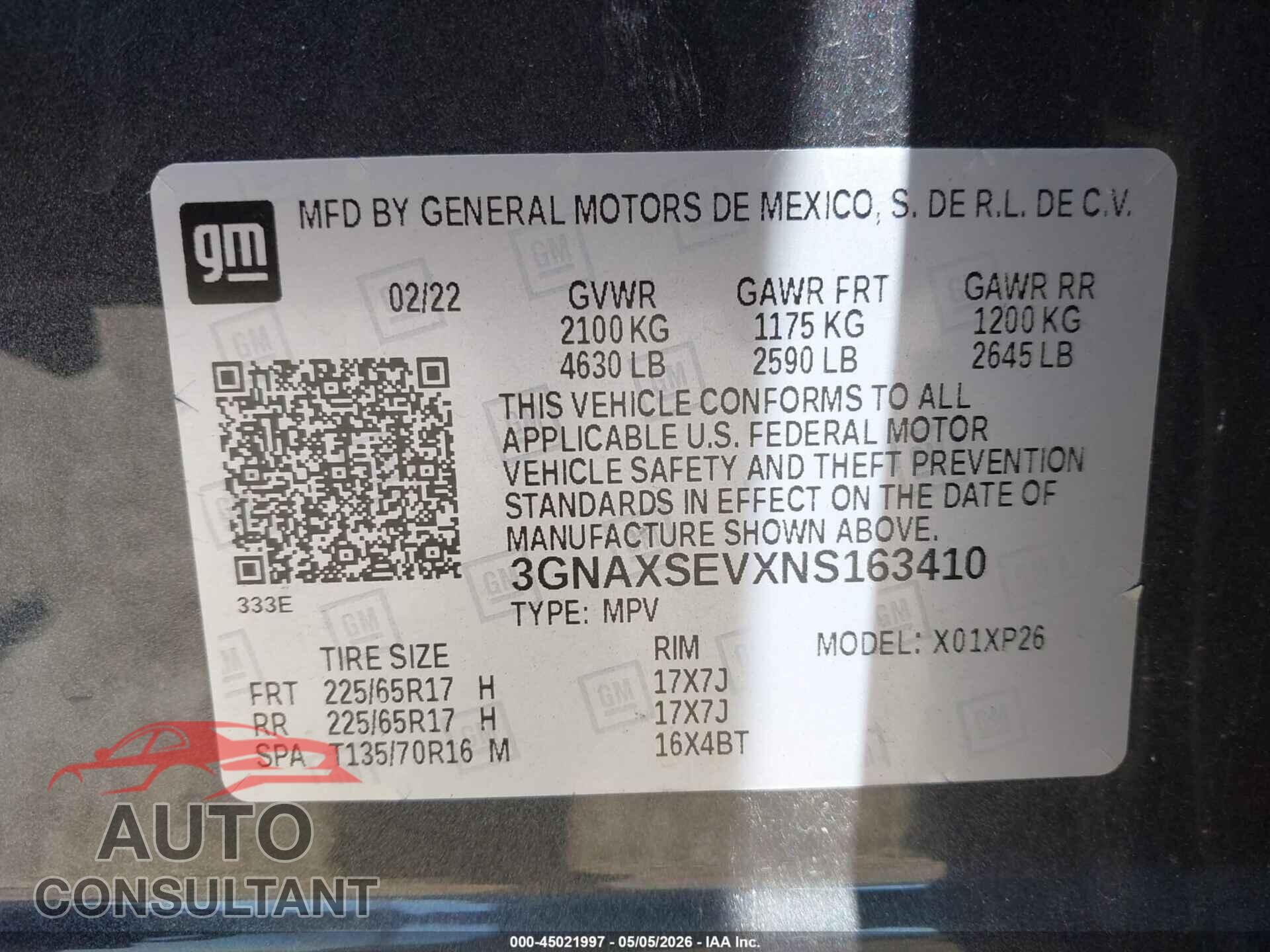 CHEVROLET EQUINOX 2022 - 3GNAXSEVXNS163410