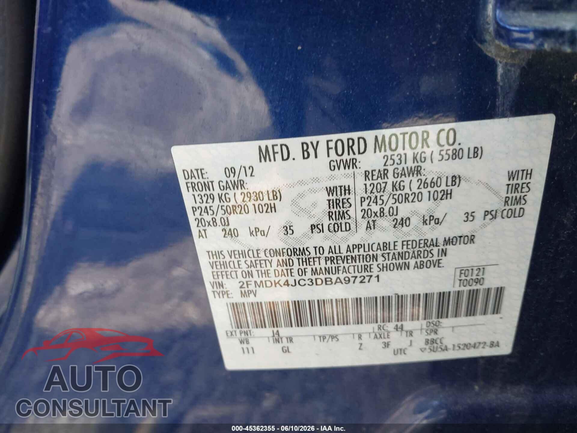 FORD EDGE 2013 - 2FMDK4JC3DBA97271