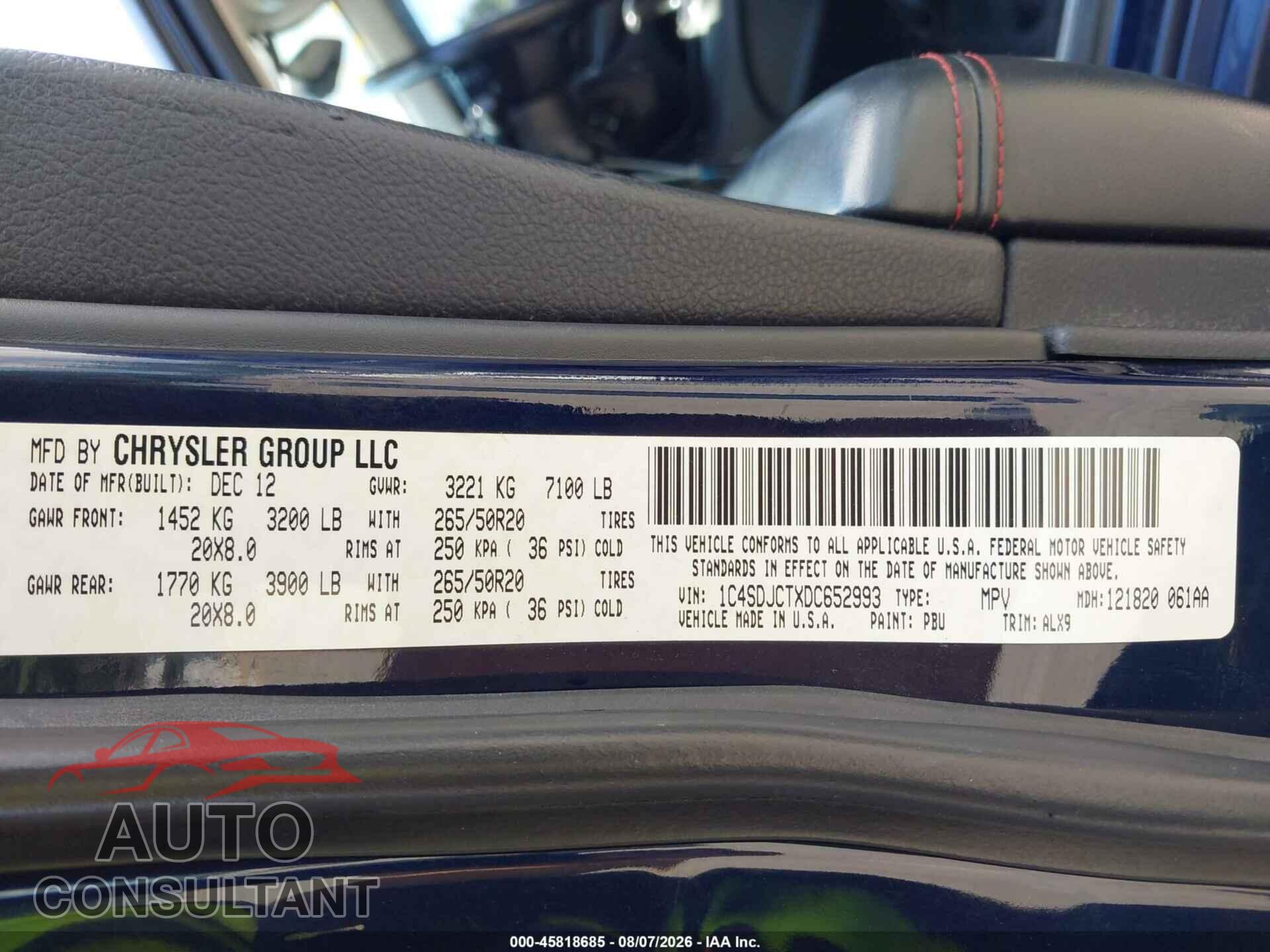DODGE DURANGO 2013 - 1C4SDJCTXDC652993