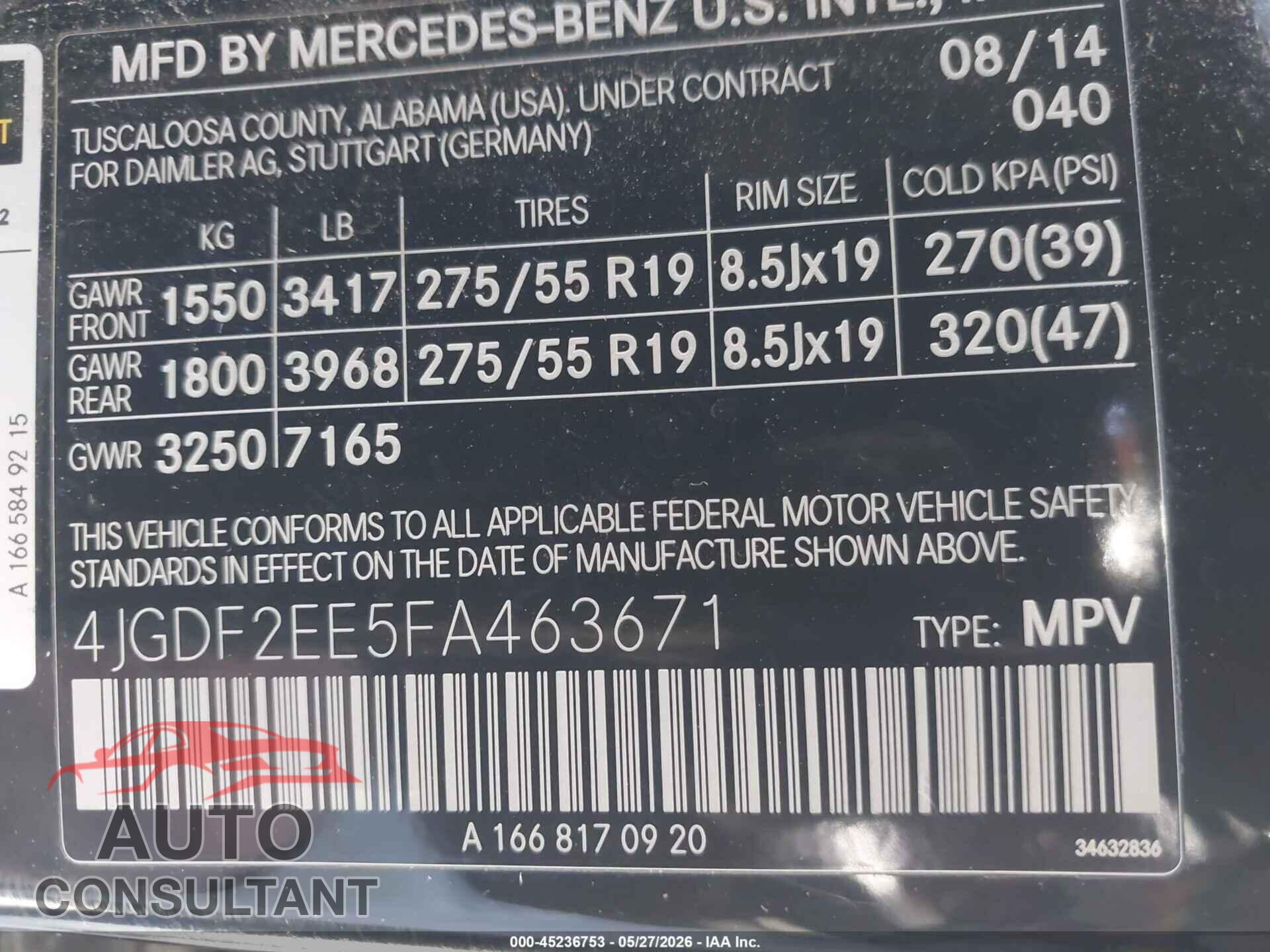 MERCEDES-BENZ GL 350 BLUETEC 2015 - 4JGDF2EE5FA463671