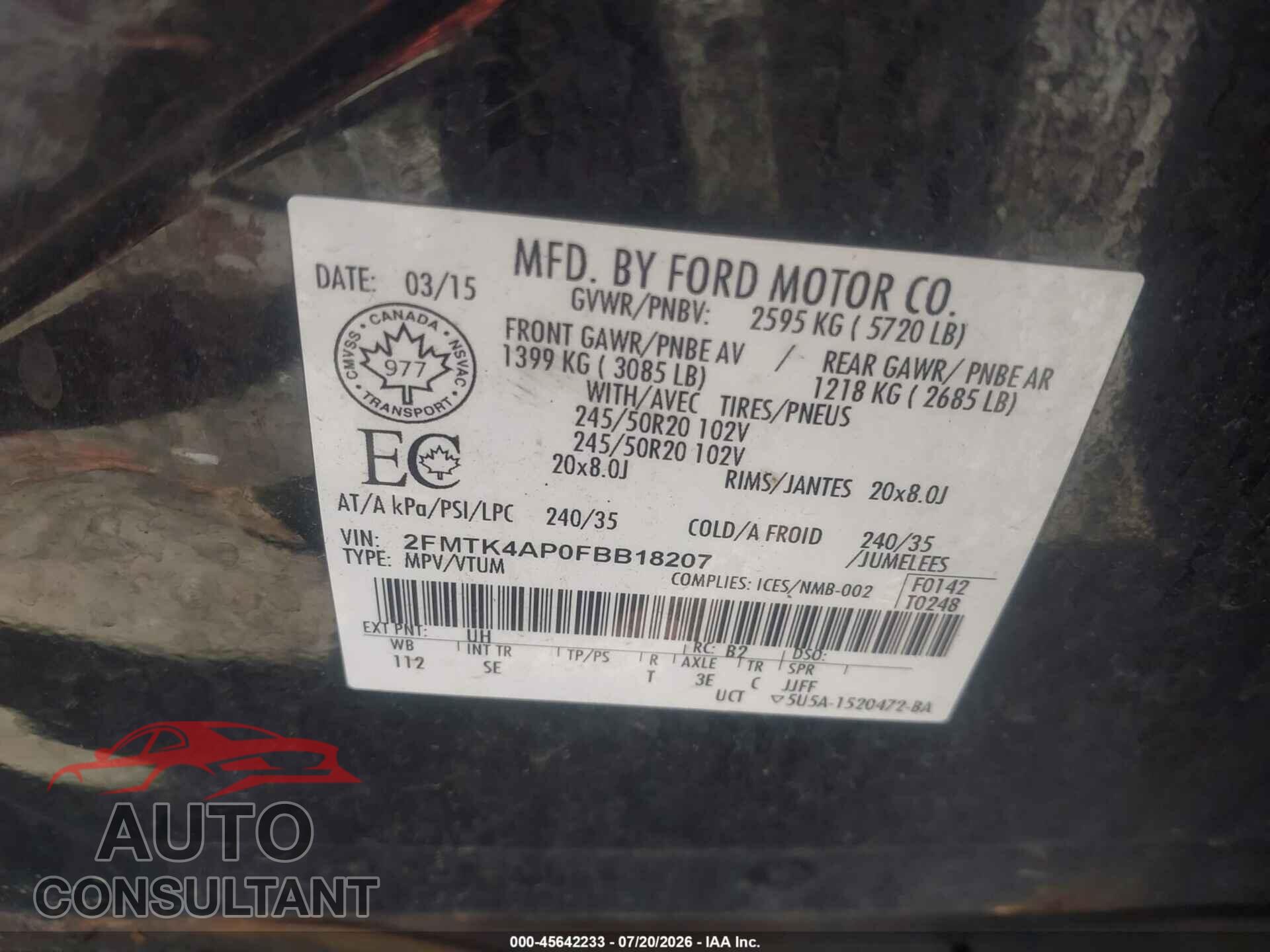 FORD EDGE 2015 - 2FMTK4AP0FBB18207