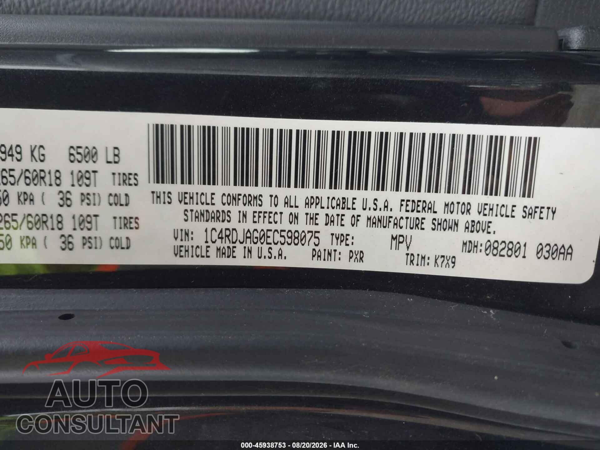 DODGE DURANGO 2014 - 1C4RDJAG0EC598075