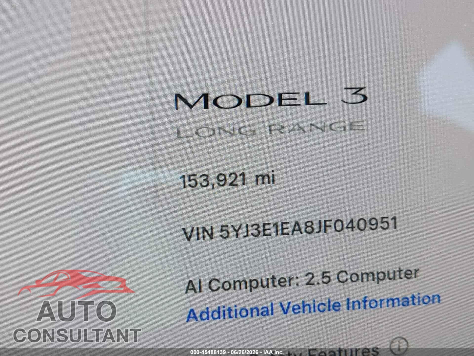 TESLA MODEL 3 2018 - 5YJ3E1EA8JF040951
