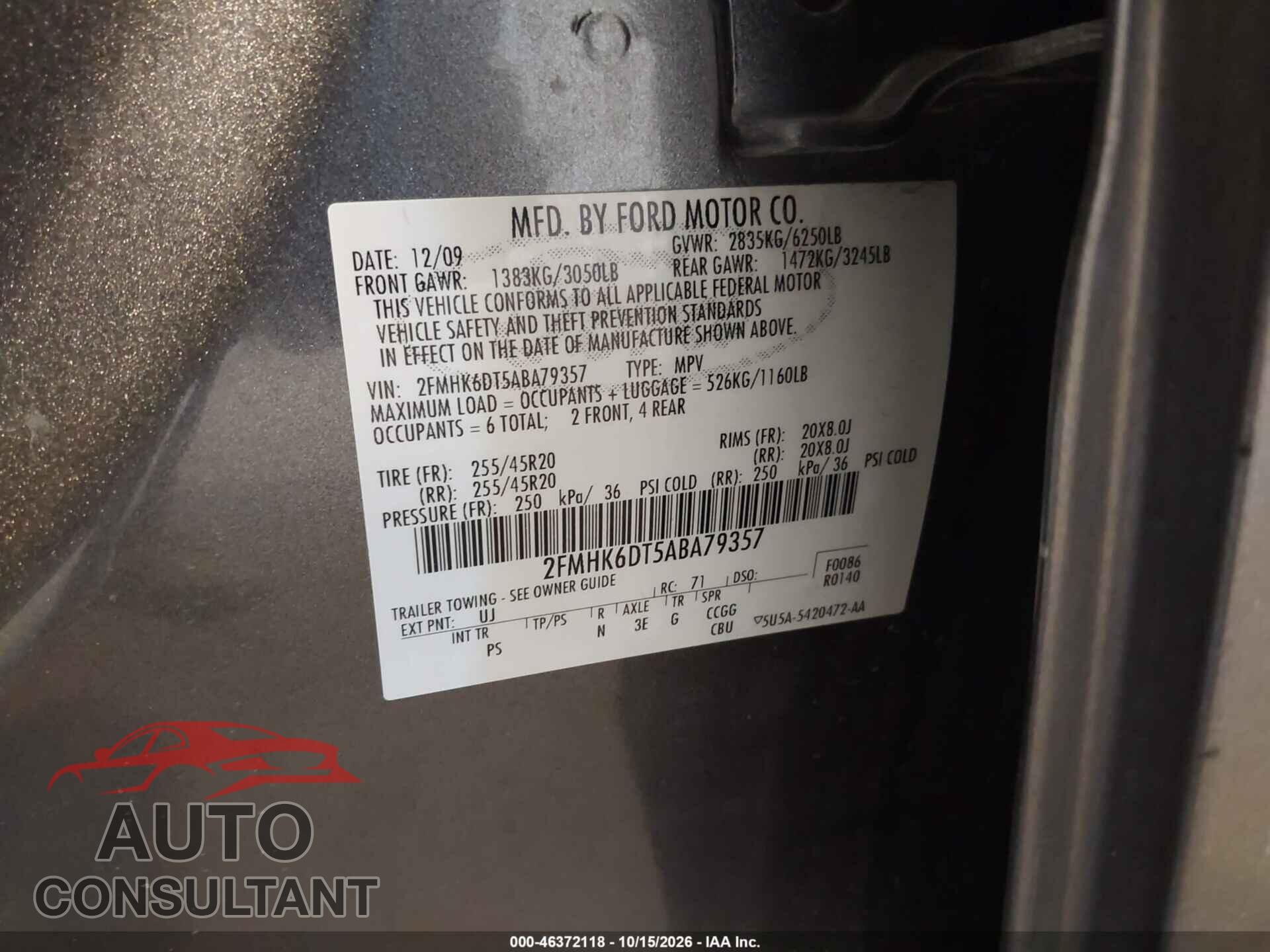 FORD FLEX 2010 - 2FMHK6DT5ABA79357