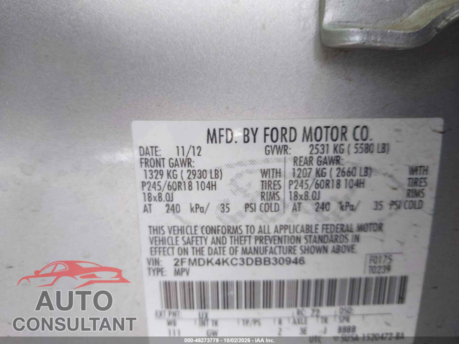 FORD EDGE 2013 - 2FMDK4KC3DBB30946