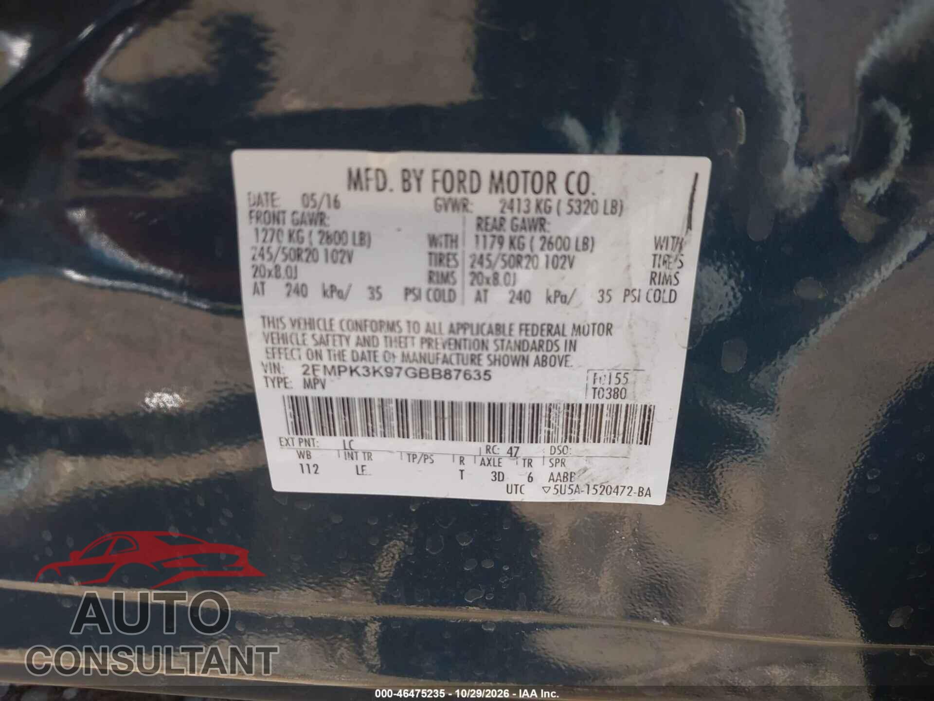 FORD EDGE 2016 - 2FMPK3K97GBB87635