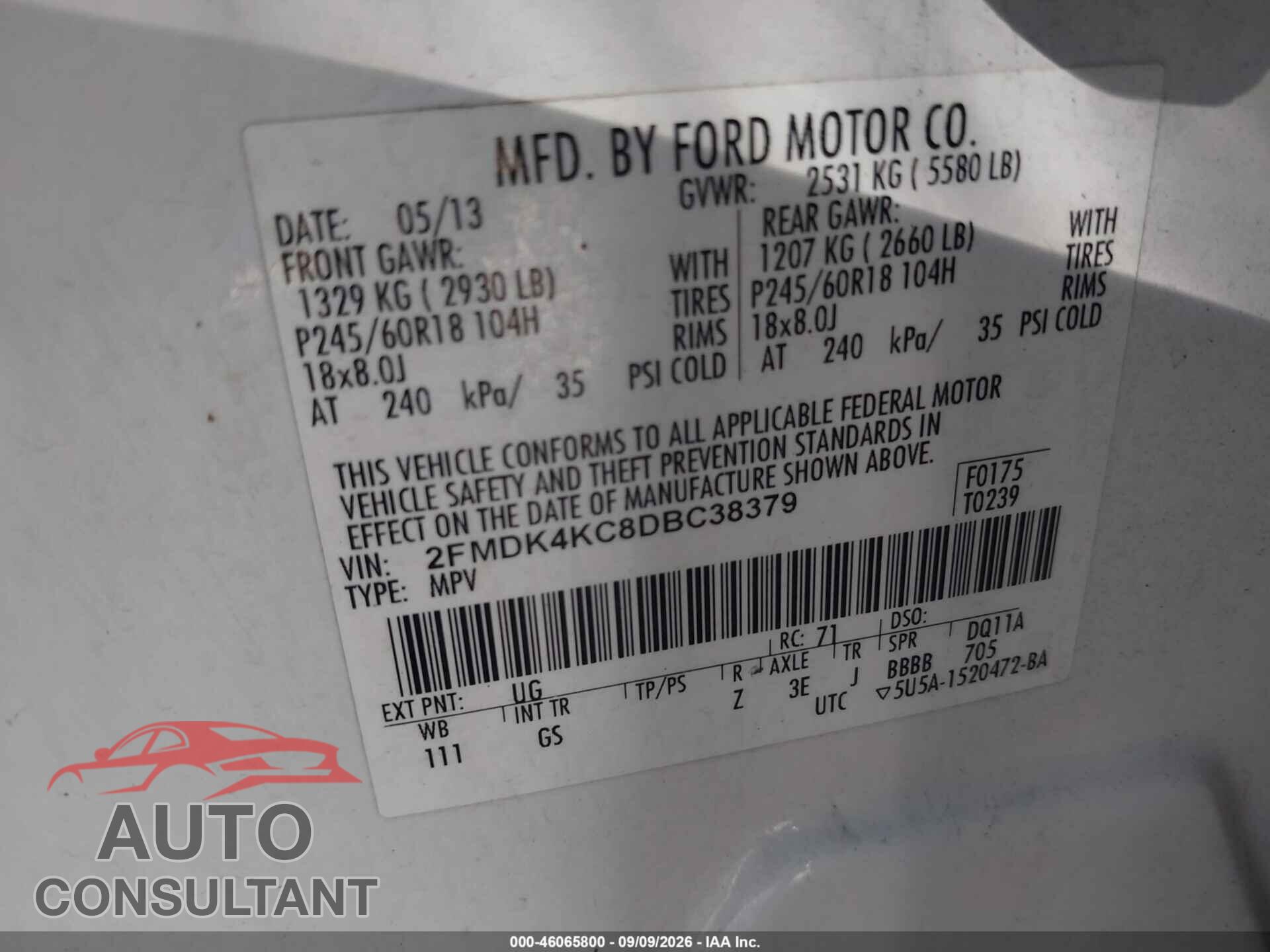 FORD EDGE 2013 - 2FMDK4KC8DBC38379