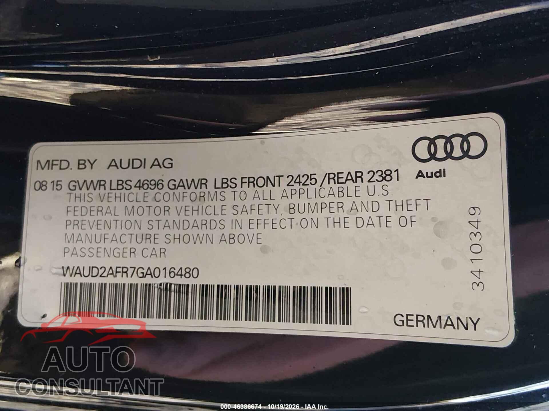 AUDI A5 2016 - WAUD2AFR7GA016480