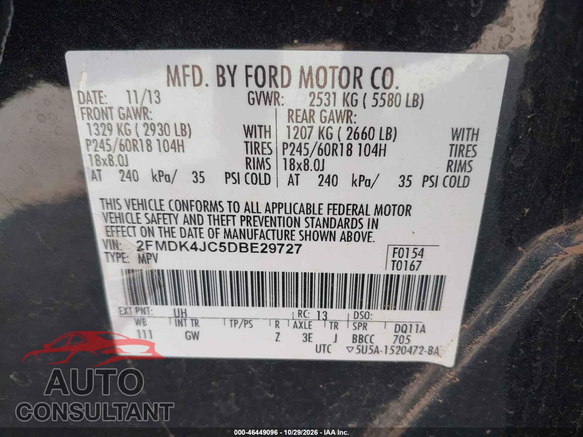 FORD EDGE 2013 - 2FMDK4JC5DBE29727