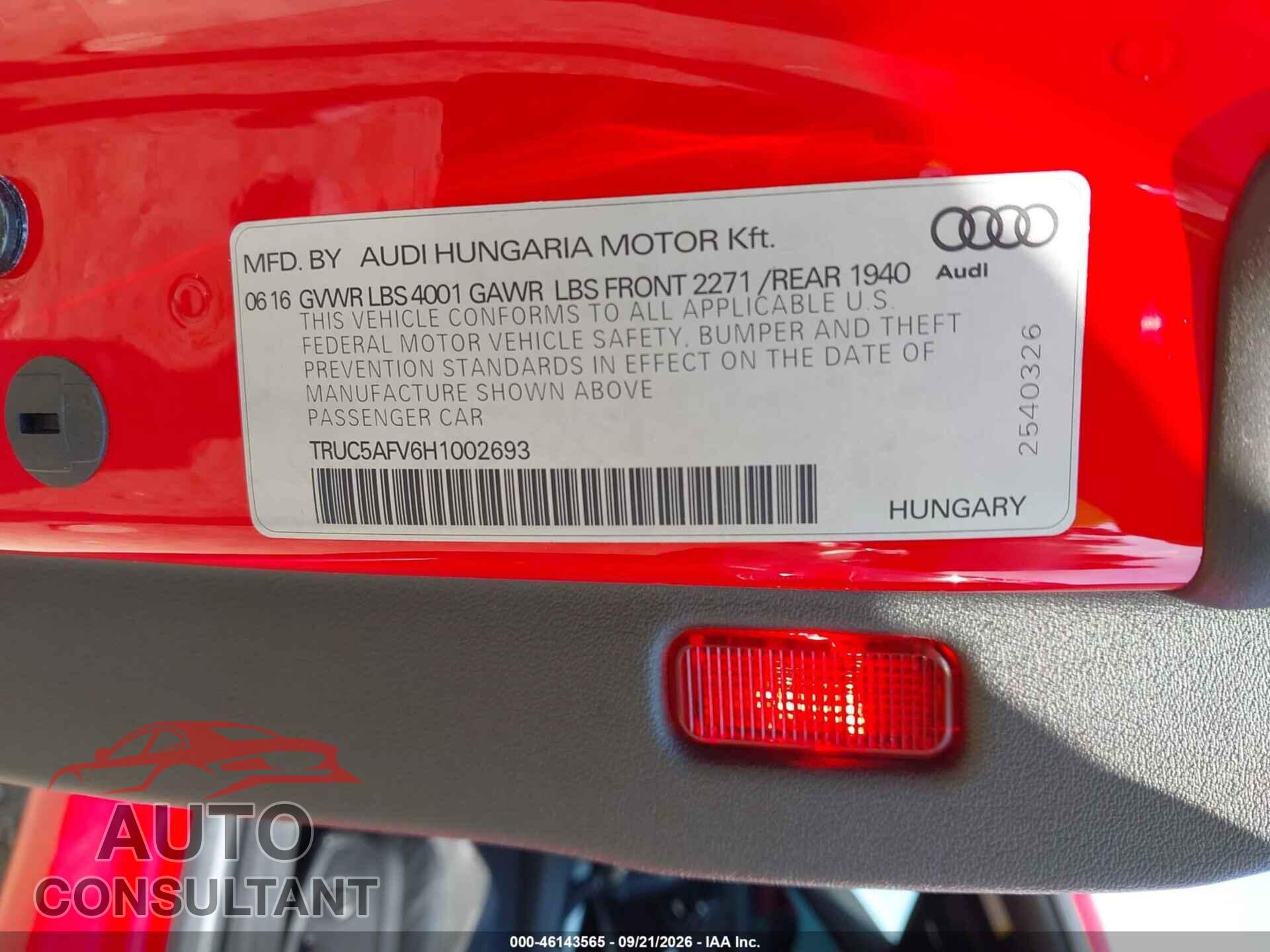 AUDI TT 2017 - TRUC5AFV6H1002693