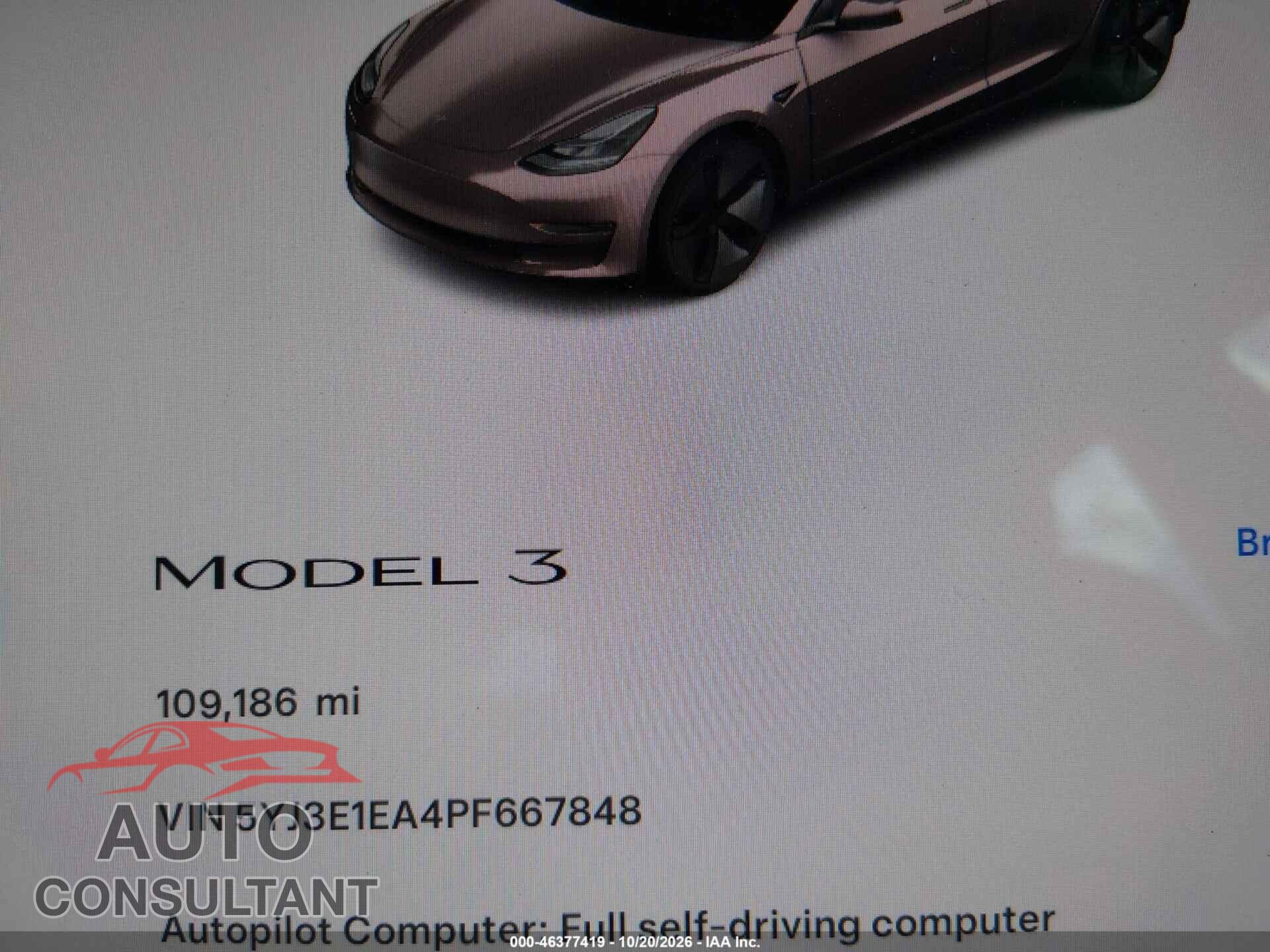TESLA MODEL 3 2023 - 5YJ3E1EA4PF667848
