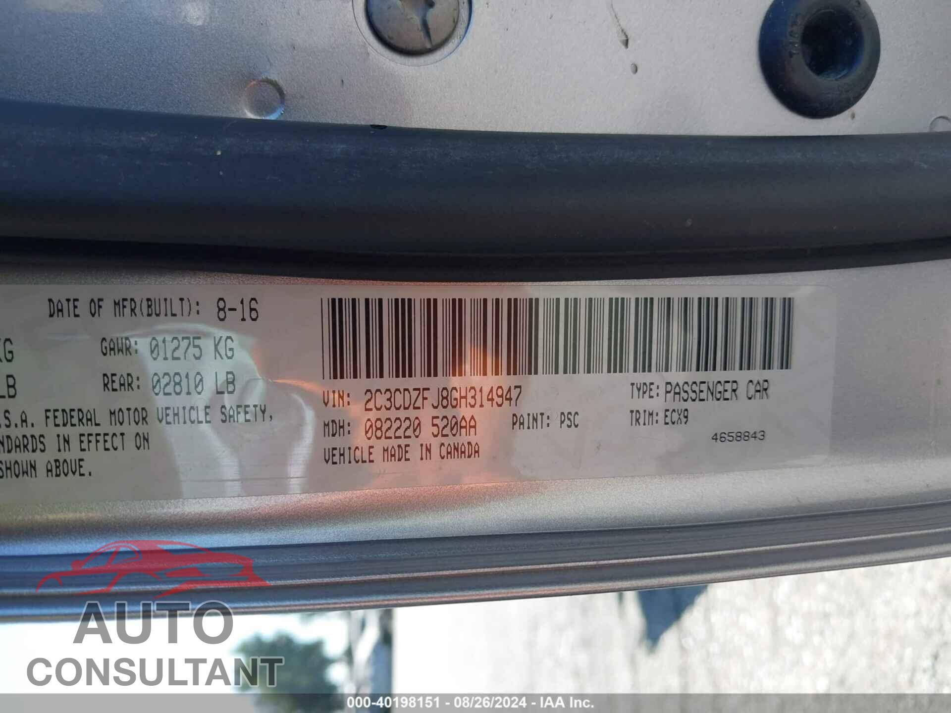 DODGE CHALLENGER 2016 - 2C3CDZFJ8GH314947