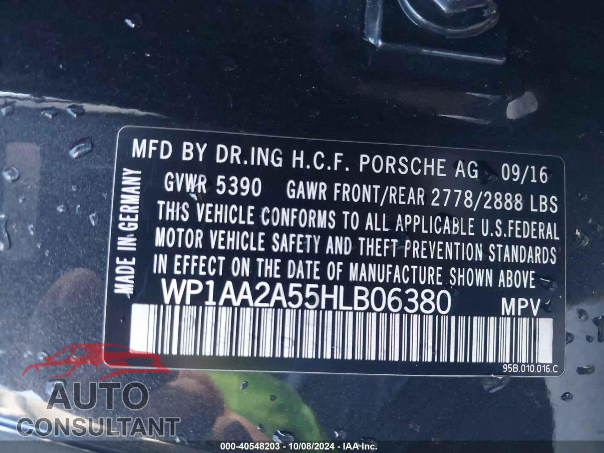 PORSCHE MACAN 2017 - WP1AA2A55HLB06380