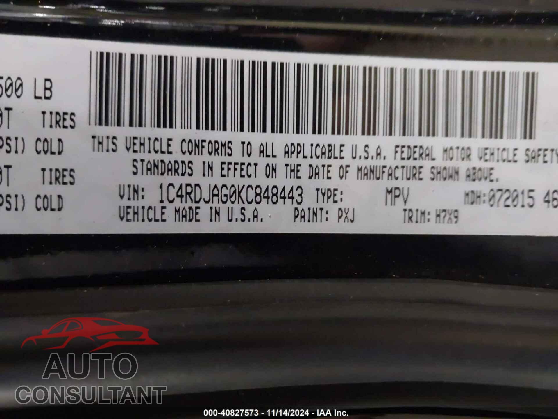 DODGE DURANGO 2019 - 1C4RDJAG0KC848443